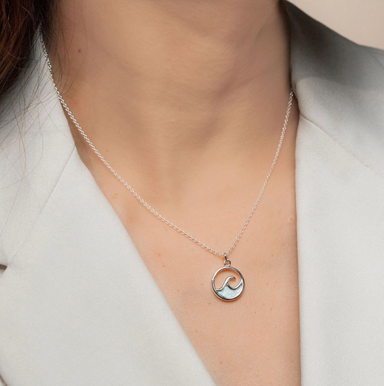 Boma Sterling Silver Outline Opal Ocean Wave Necklace