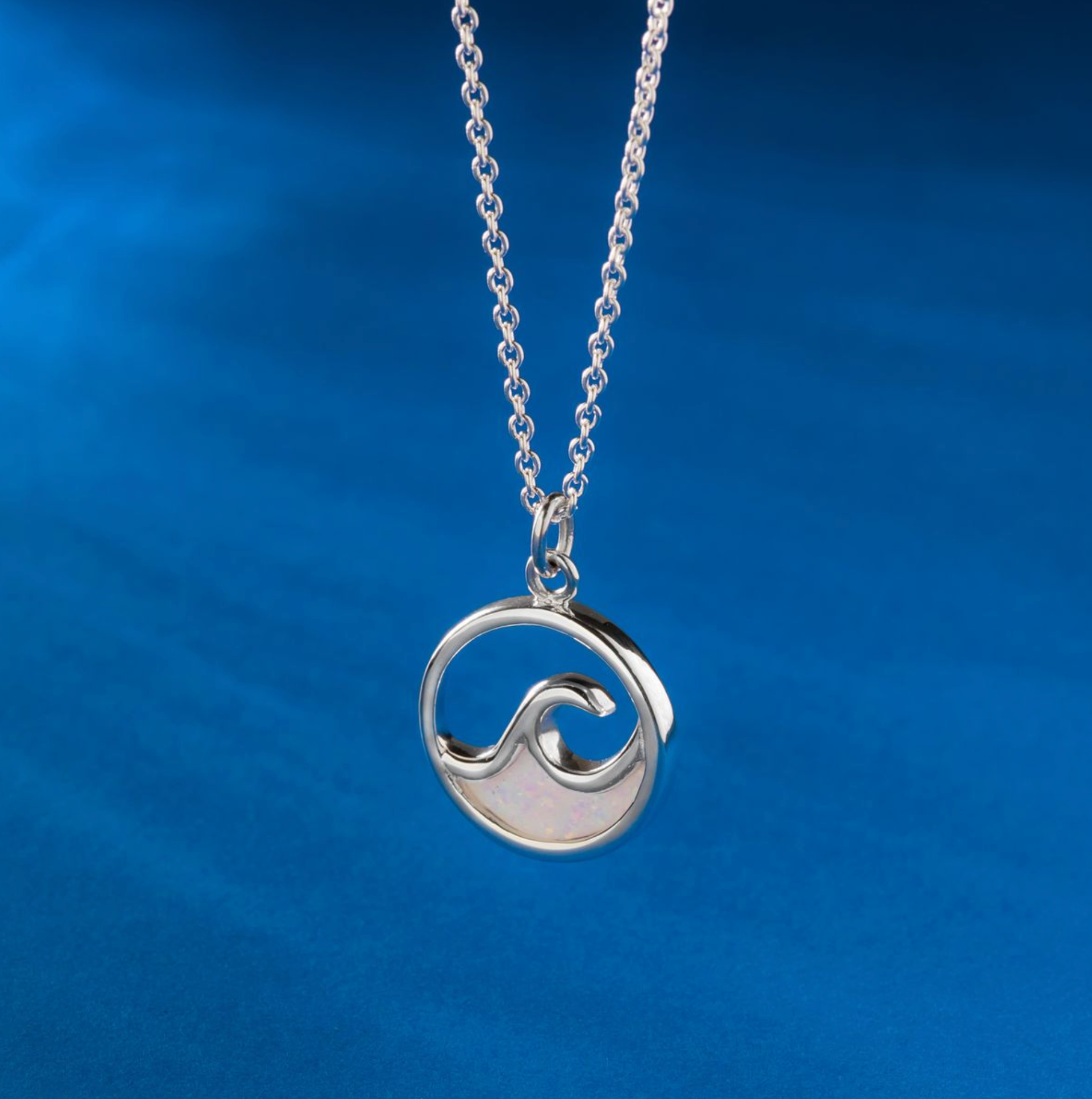 Boma Sterling Silver Outline Opal Ocean Wave Necklace