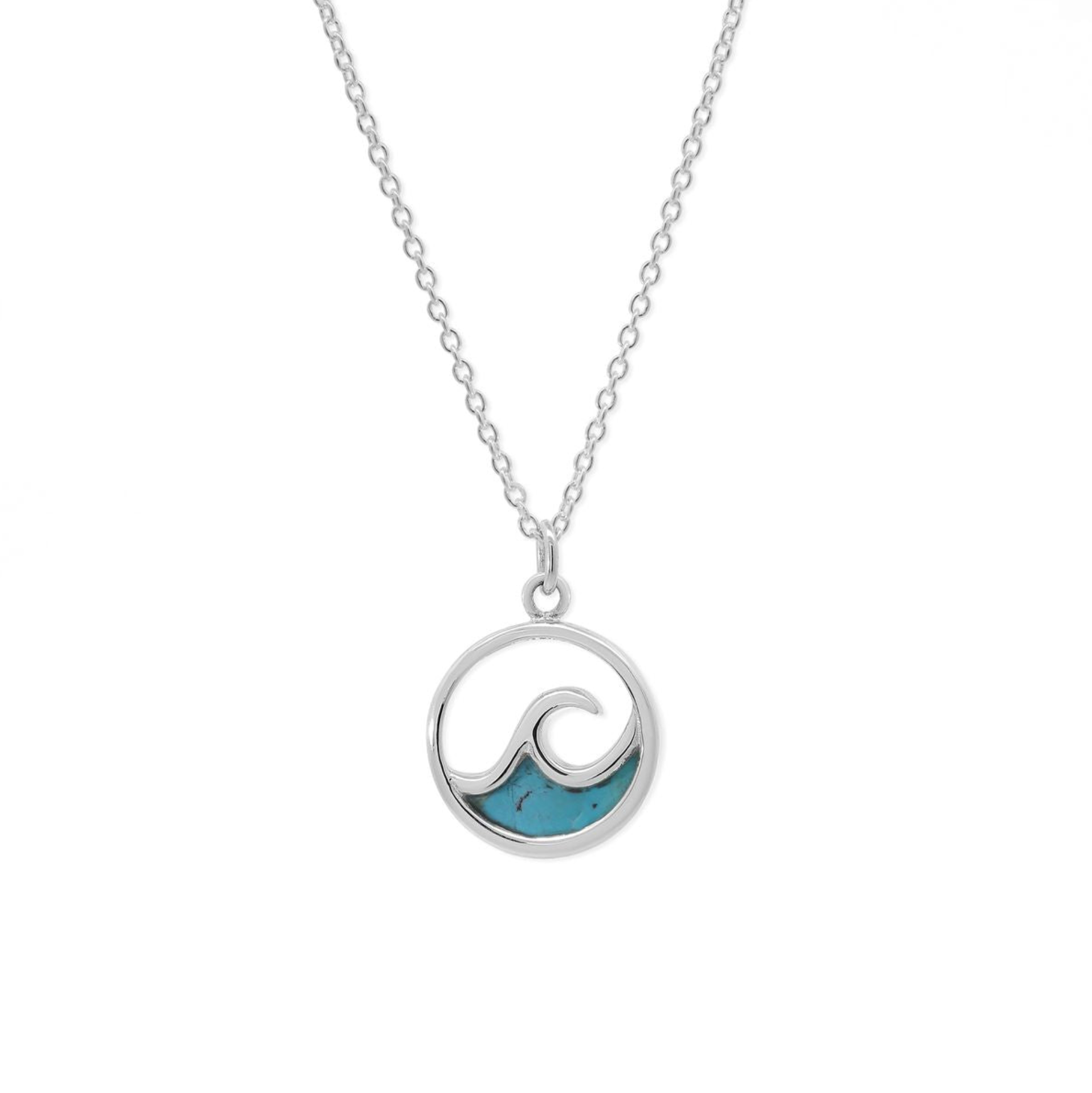 Boma Sterling Silver Outline Turquoise Ocean Wave Necklace