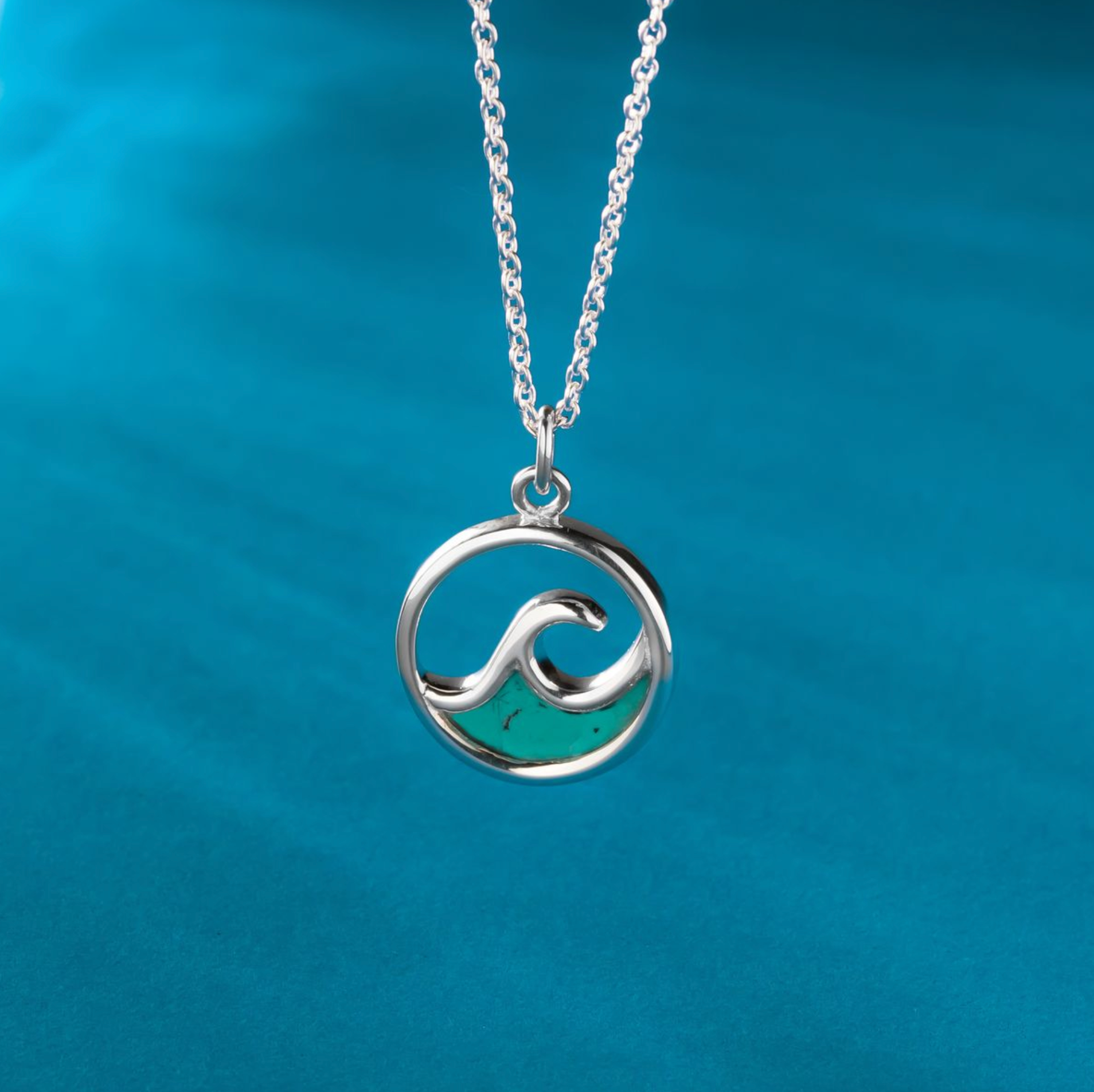 Boma Sterling Silver Outline Turquoise Ocean Wave Necklace