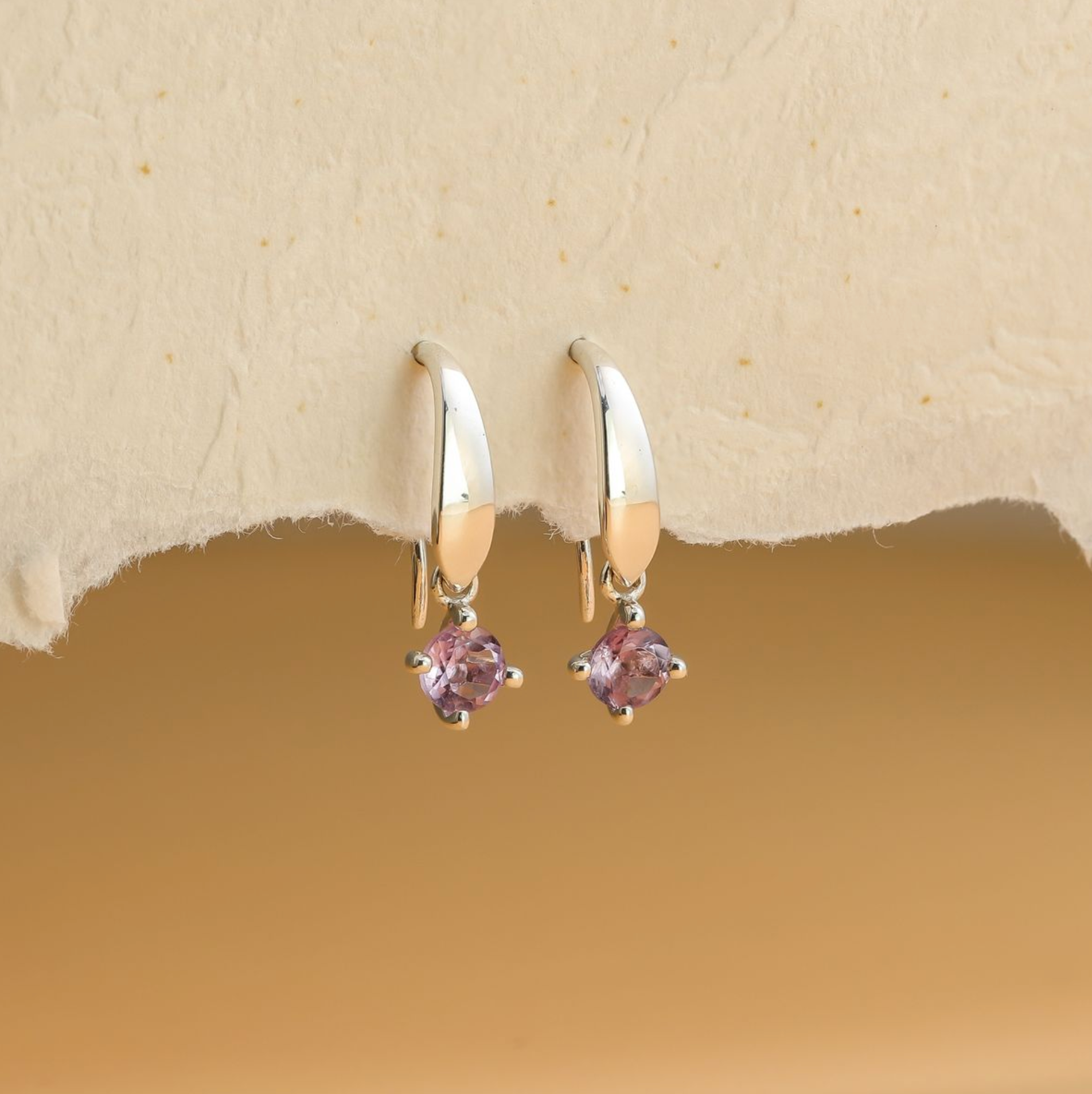 Boma Sterling Silver Aria Gemstone Open Drop with Pink Amethyst Earrings