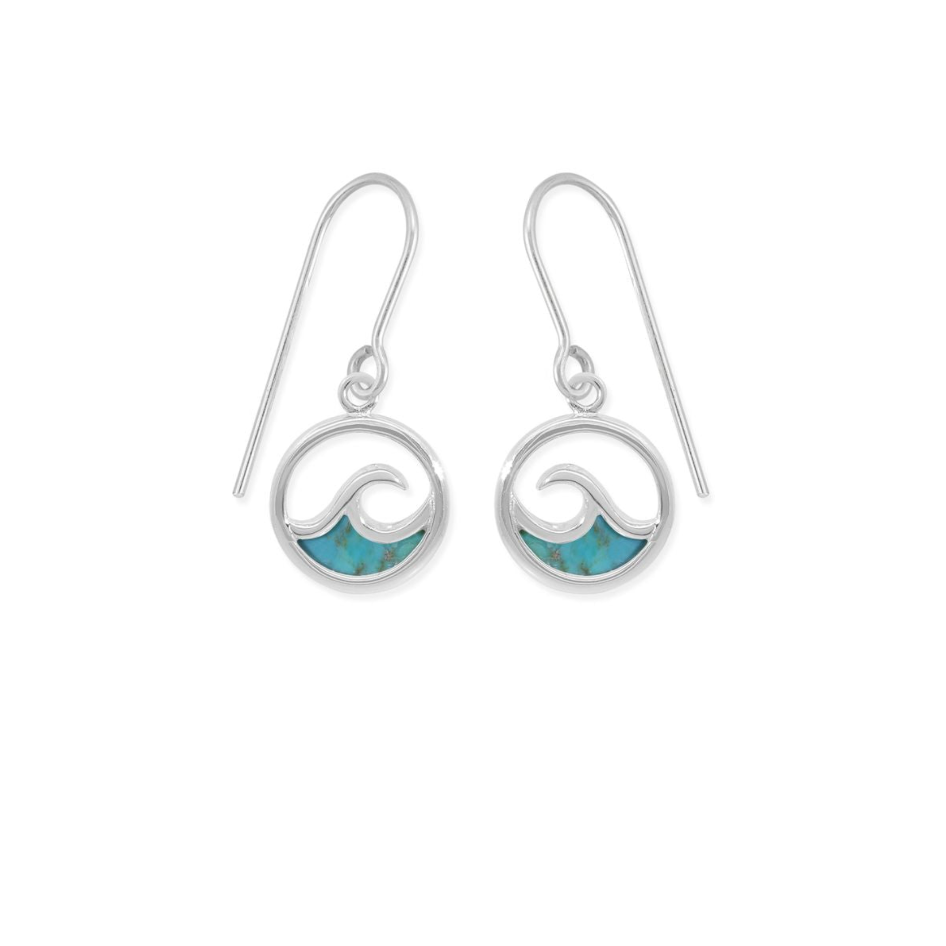 Boma Sterling Silver Outline Turquoise Ocean Wave Earrings