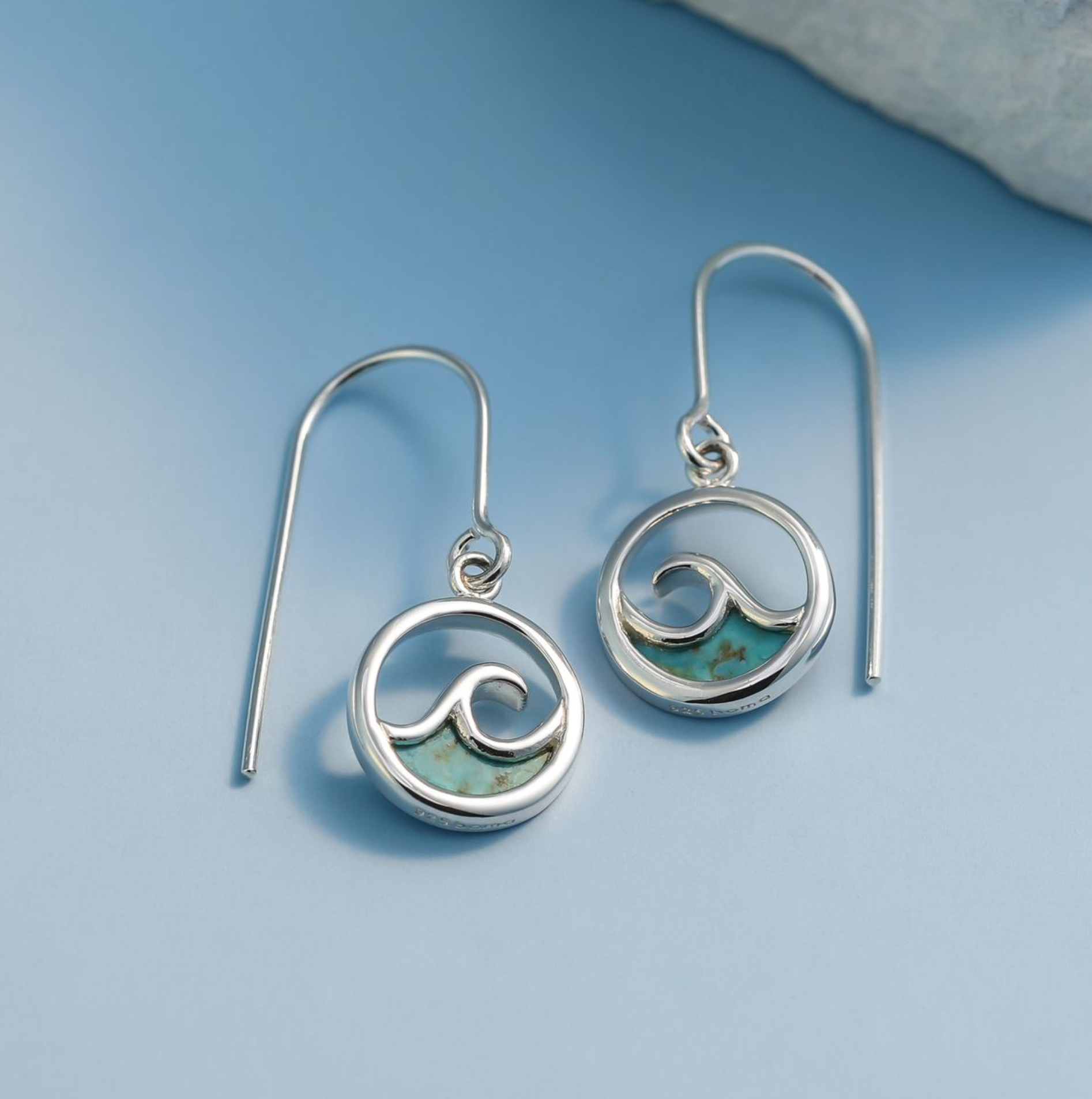 Boma Sterling Silver Outline Turquoise Ocean Wave Earrings