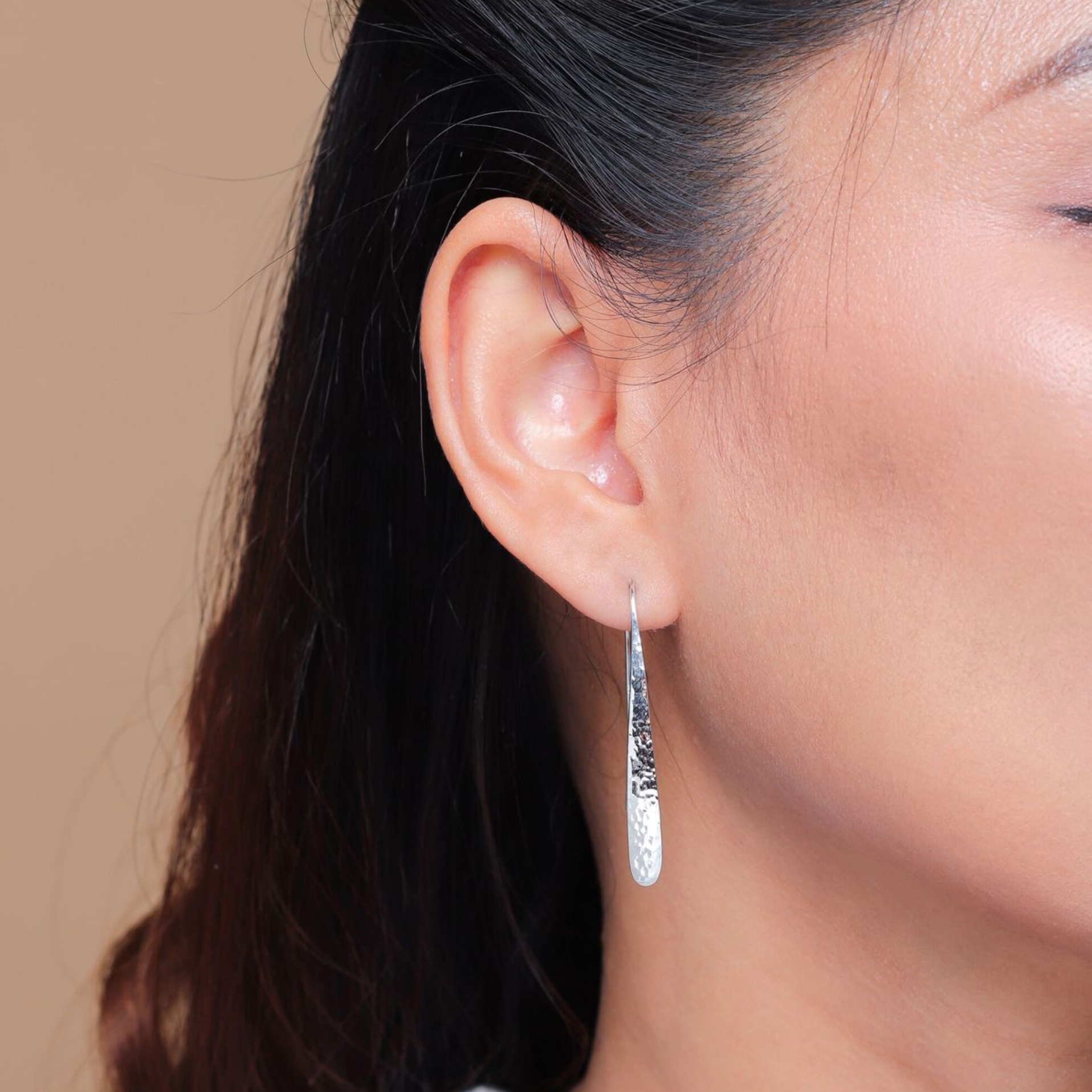 Boma Sterling Silver Hammered Long Pull Through Open Hoops