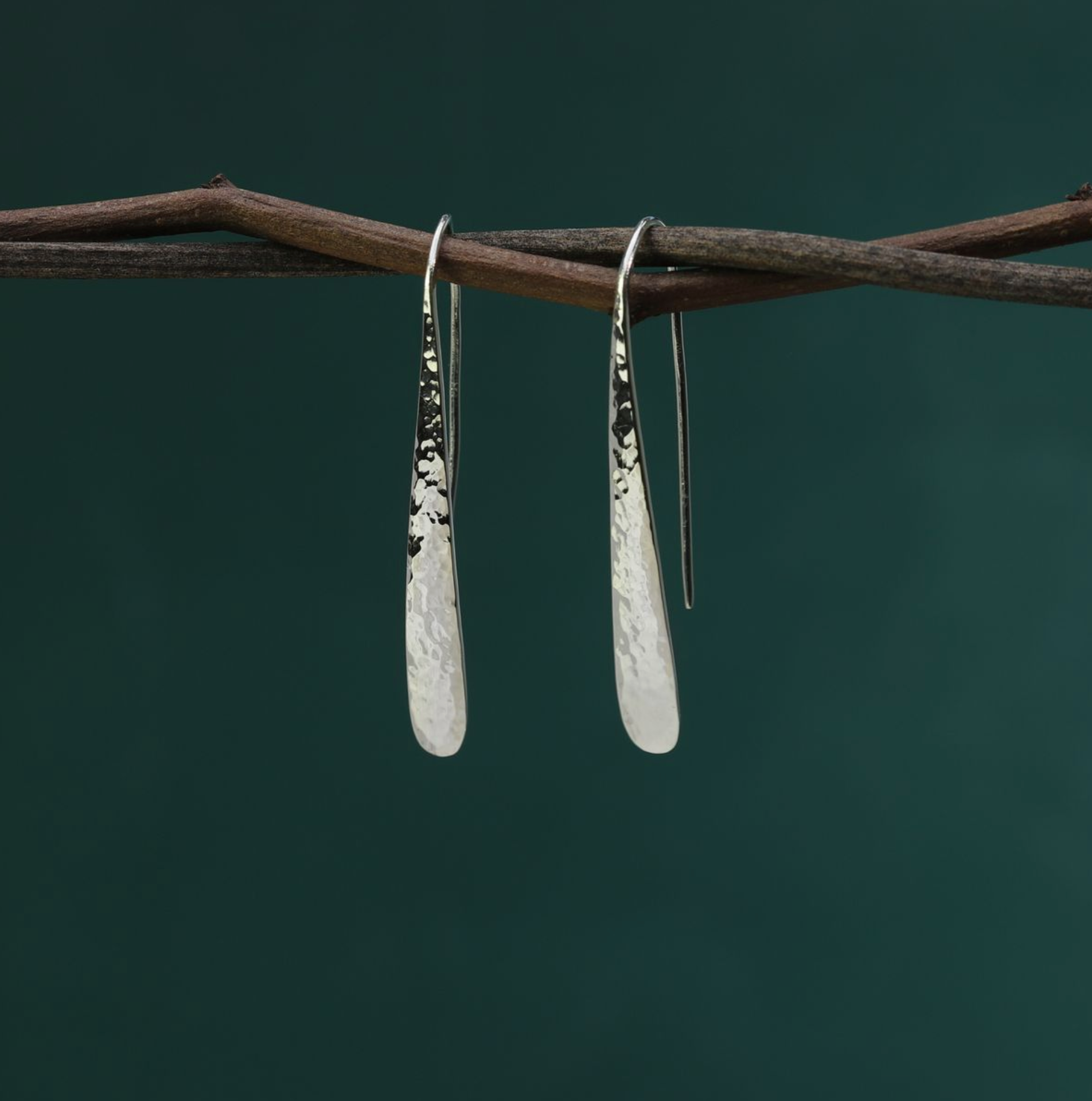 Boma Sterling Silver Hammered Long Pull Through Open Hoops