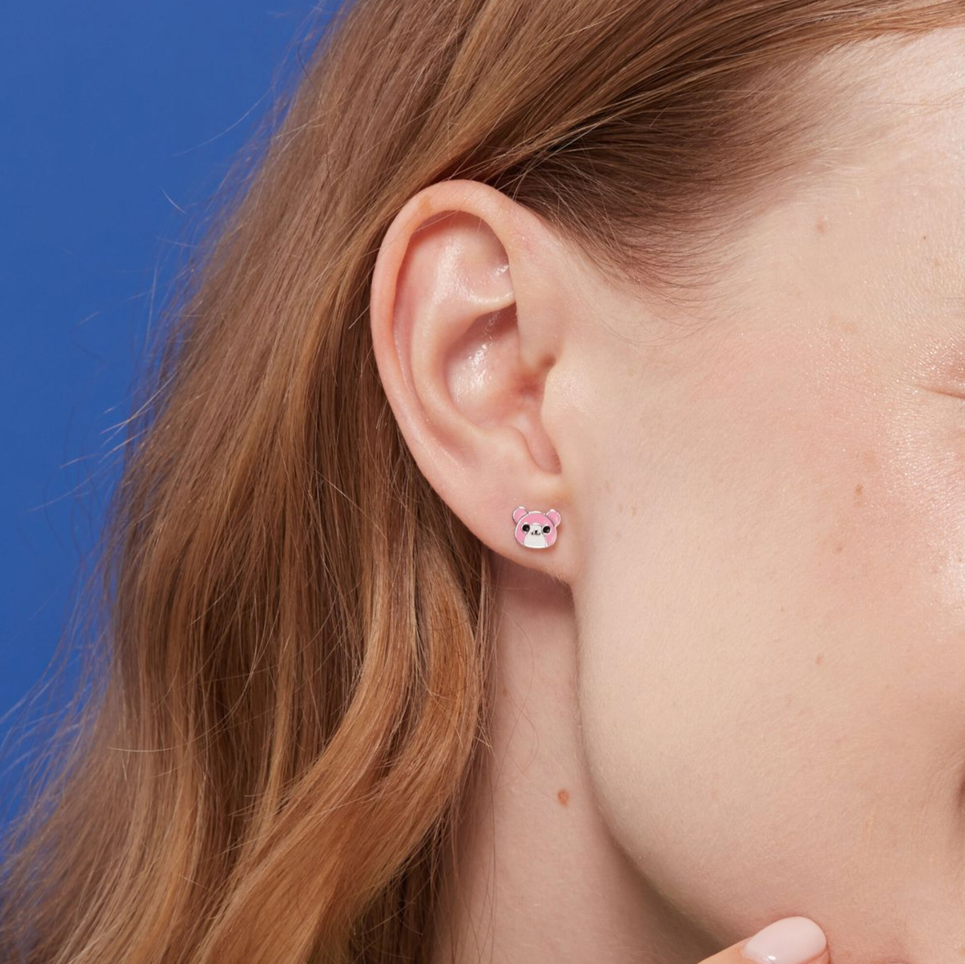 Boma Sterling Silver Pink Bear Stud Earrings