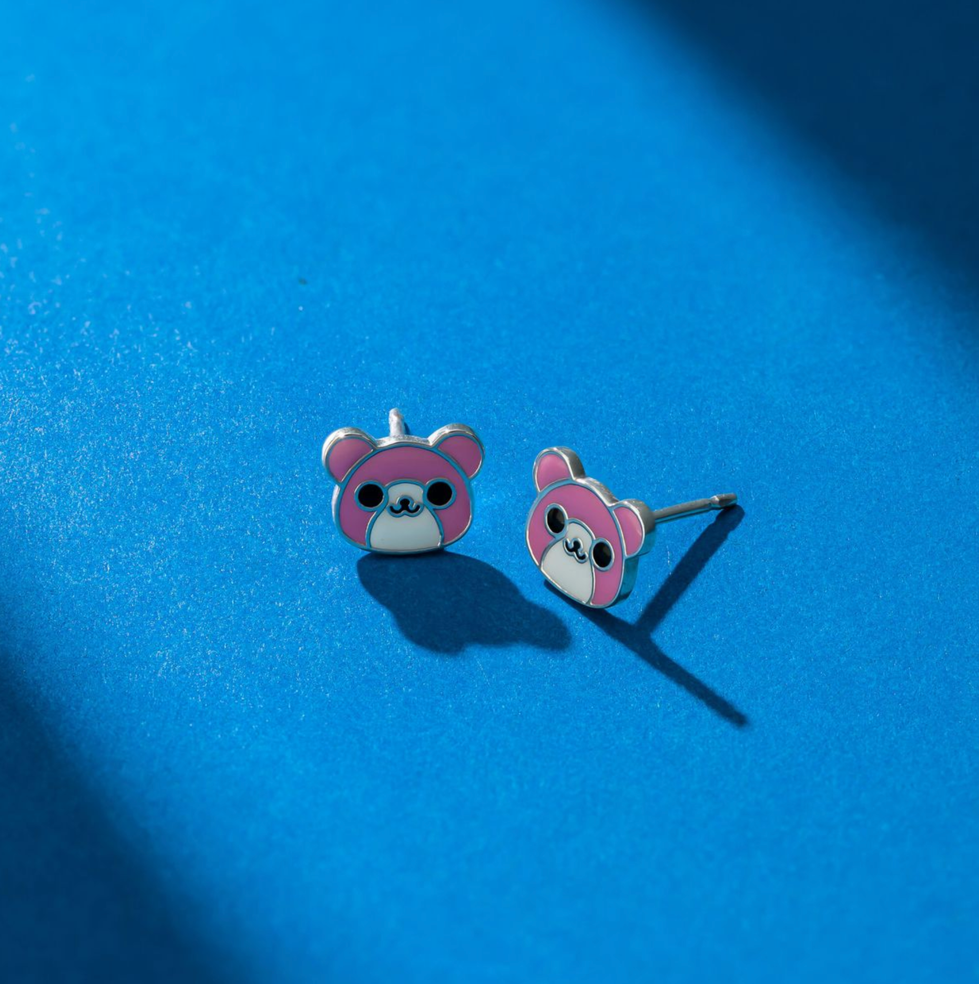 Boma Sterling Silver Pink Bear Stud Earrings