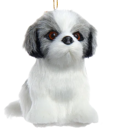 Plush Grey/White Shih-Tzu Ornament