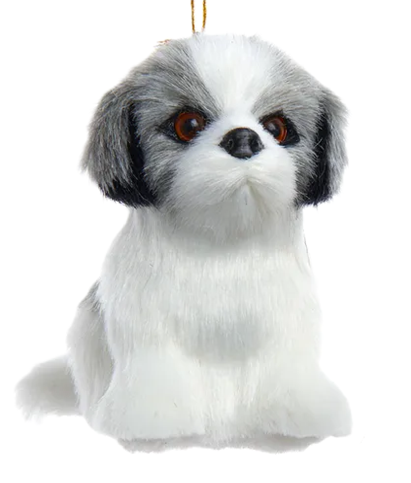 Plush Grey/White Shih-Tzu Ornament