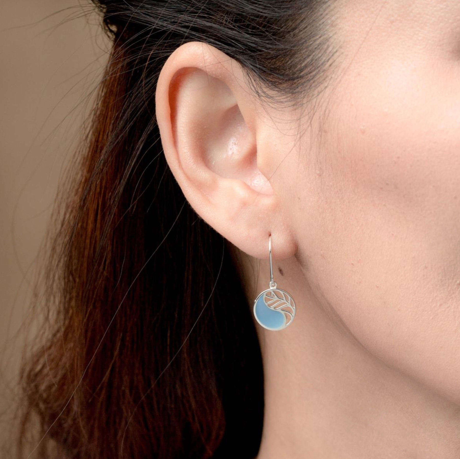 Boma Yin Yang Leaf with Blue Mother of Pearl Earrings