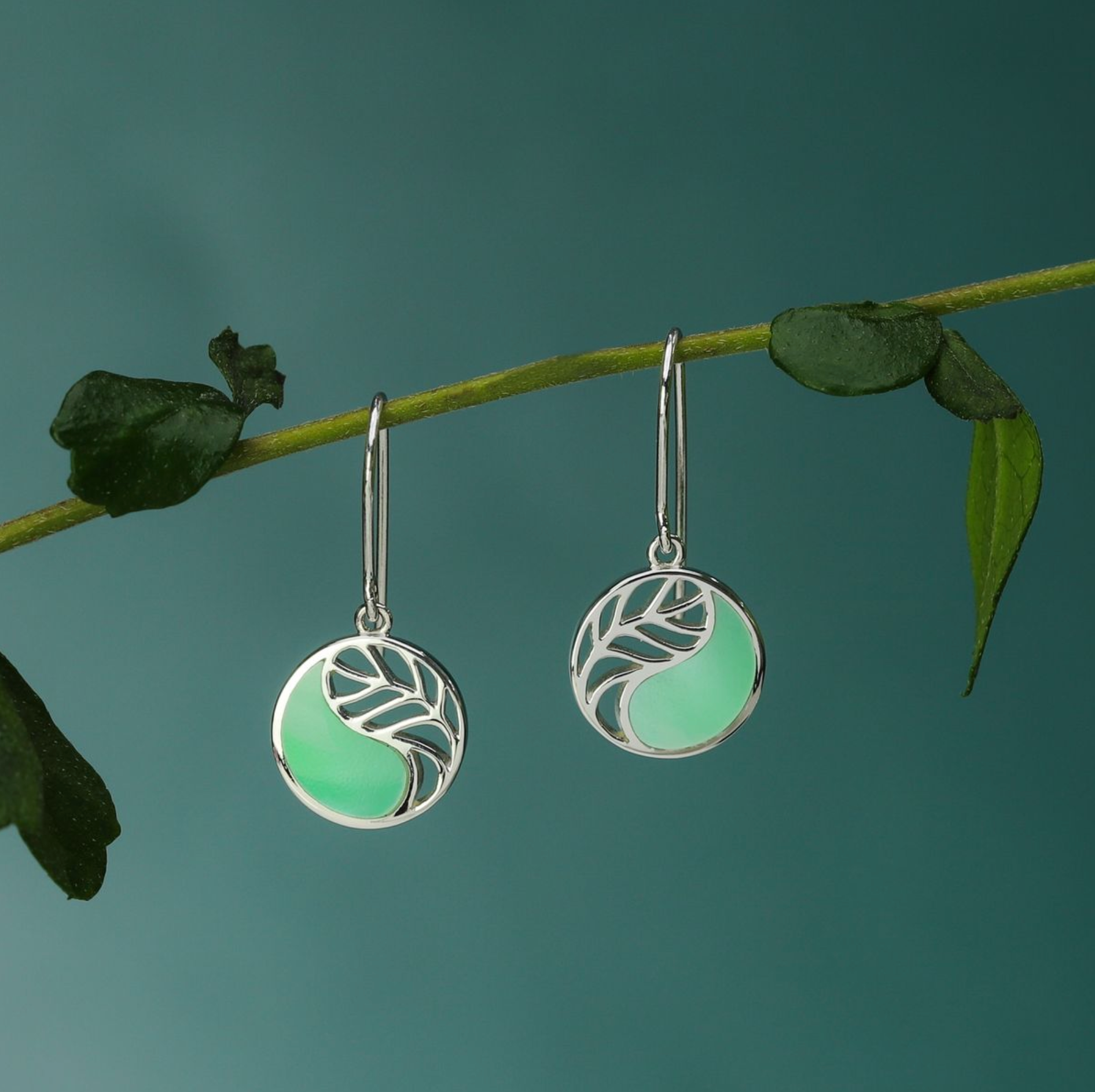 Boma Yin Yang Leaf with Green Mother of Pearl Earrings