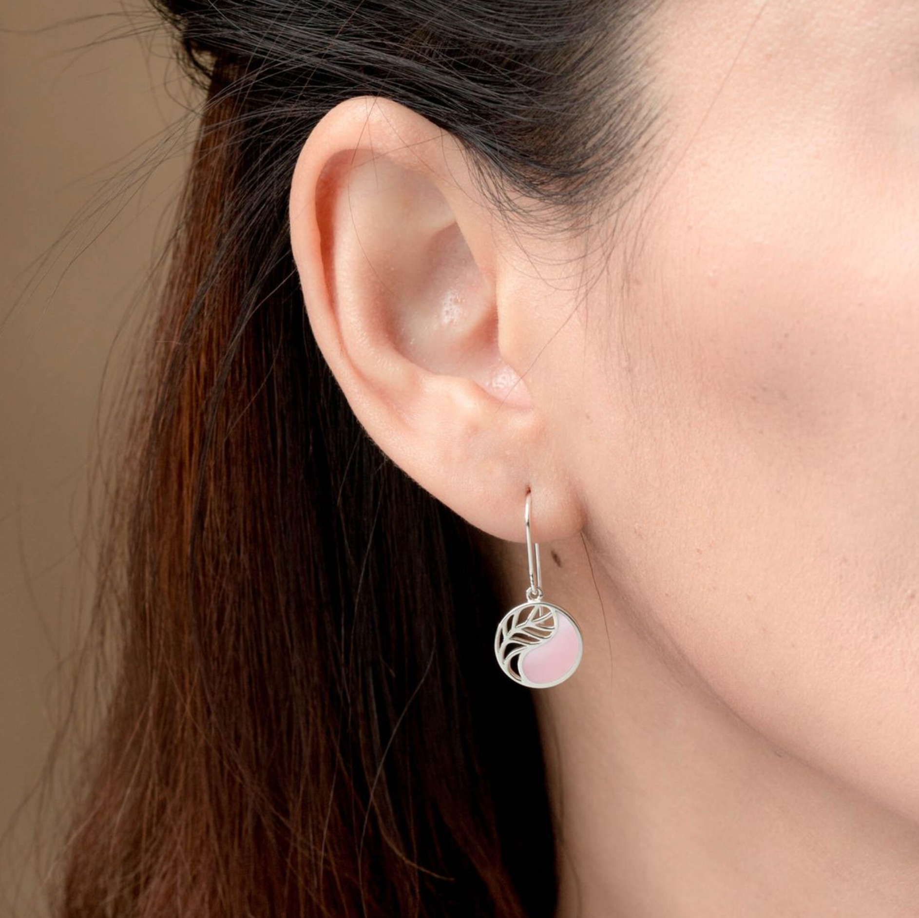 Boma Yin Yang Leaf with Pink Mother of Pearl Earrings