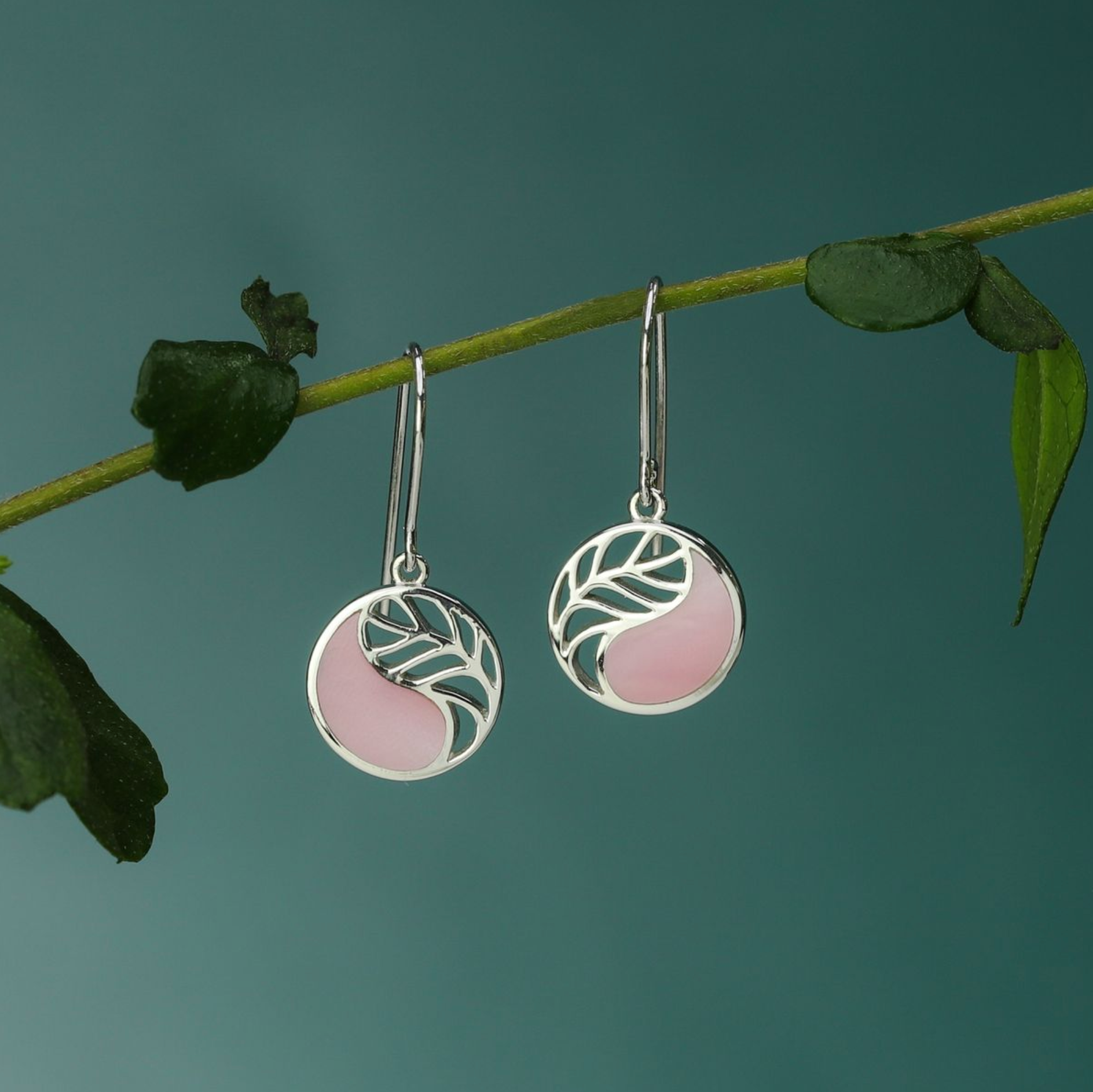 Boma Yin Yang Leaf with Pink Mother of Pearl Earrings
