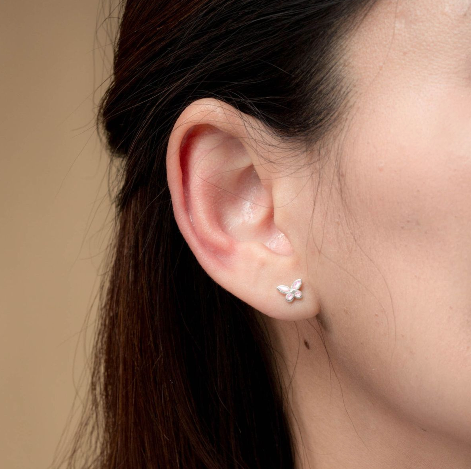 Boma Sterling Silver Dainty Pink Shell Butterfly Stud Earrings