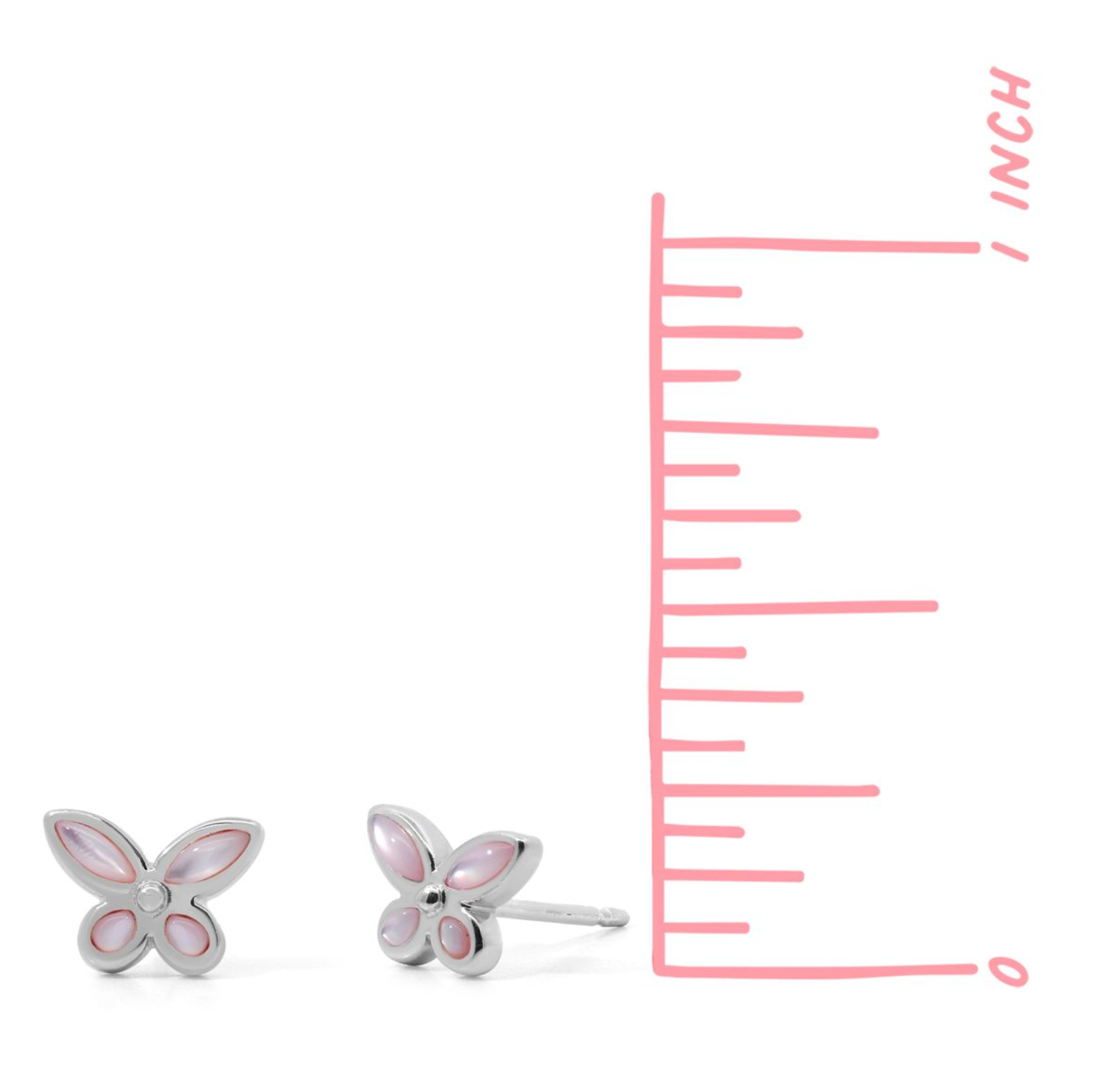 Boma Sterling Silver Dainty Pink Shell Butterfly Stud Earrings