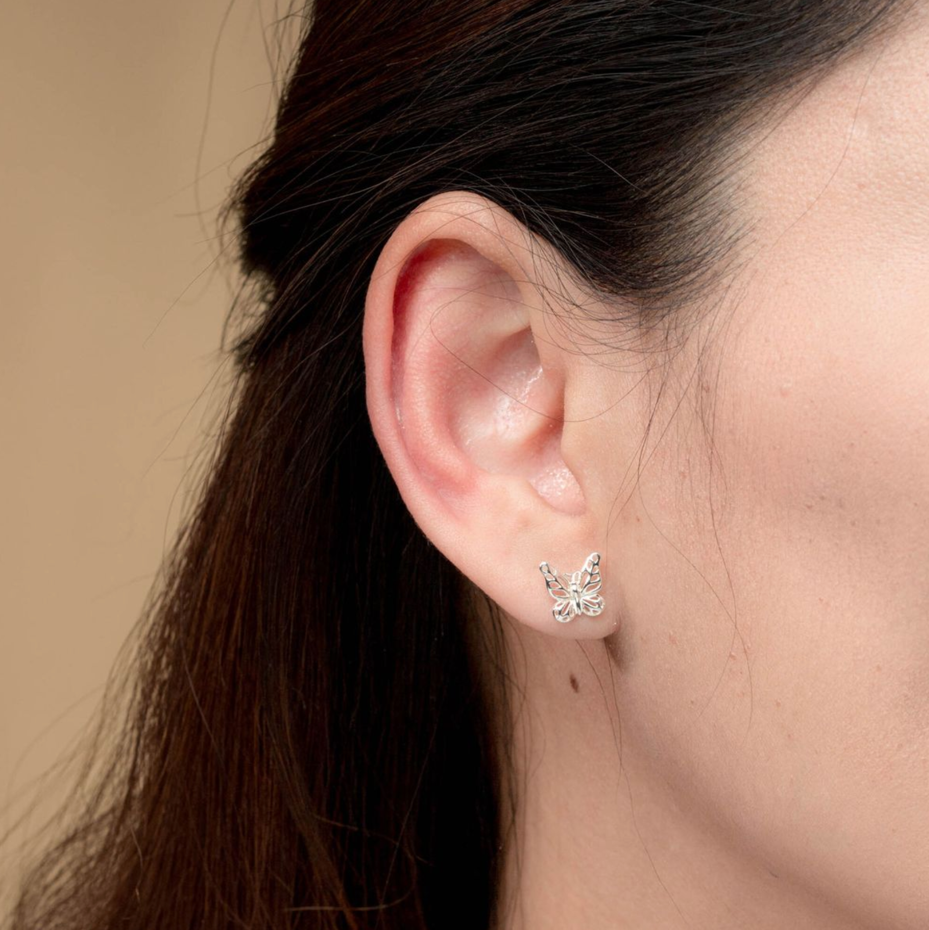 Boma Sterling Silver Delicate Outline Monarch Butterfly Stud Earrings