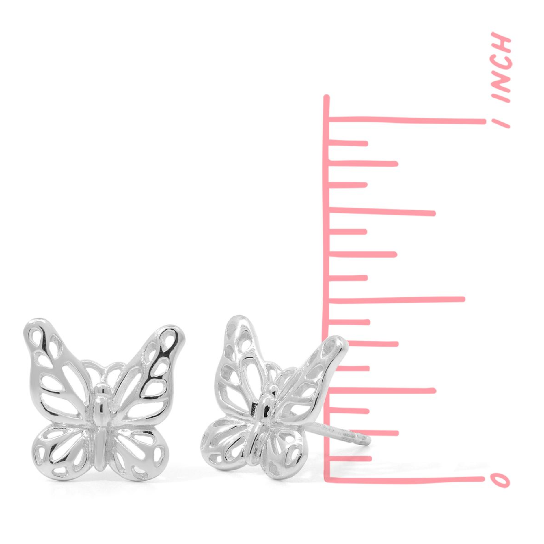 Boma Sterling Silver Delicate Outline Monarch Butterfly Stud Earrings