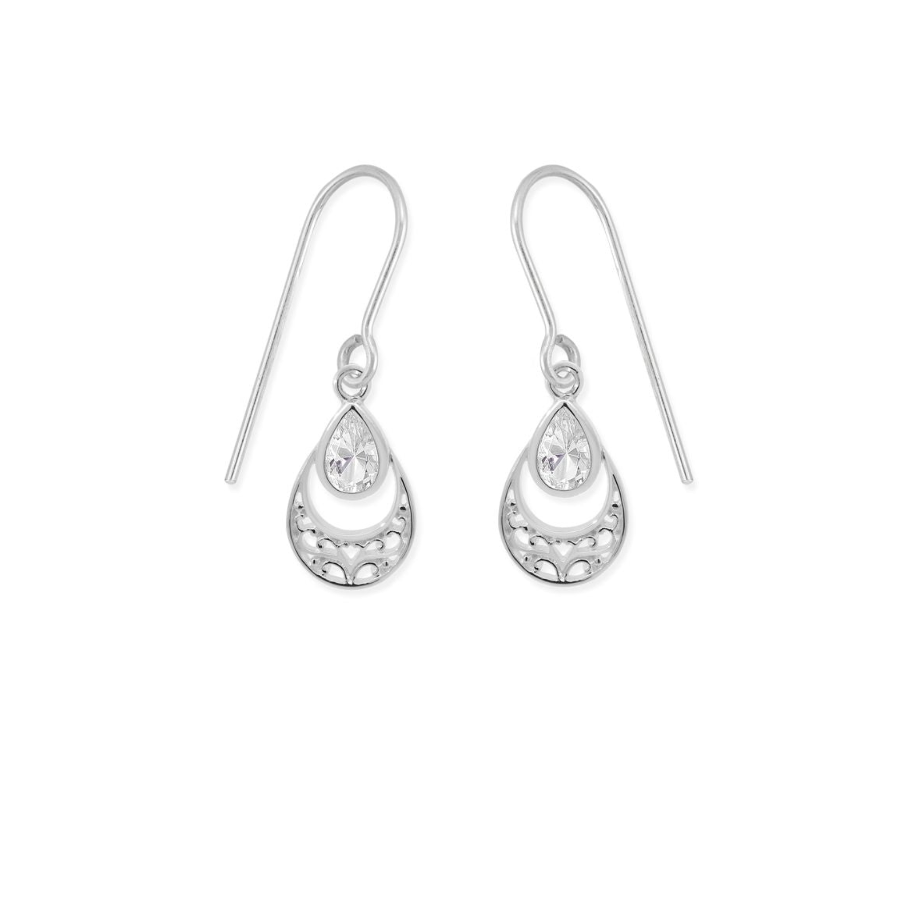 Boma Sterling Silver Ornamental Gemstone Dangle Earrings with White Topaz