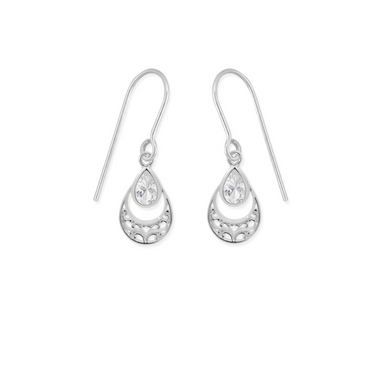 Boma Sterling Silver Ornamental Gemstone Dangle Earrings with White Topaz