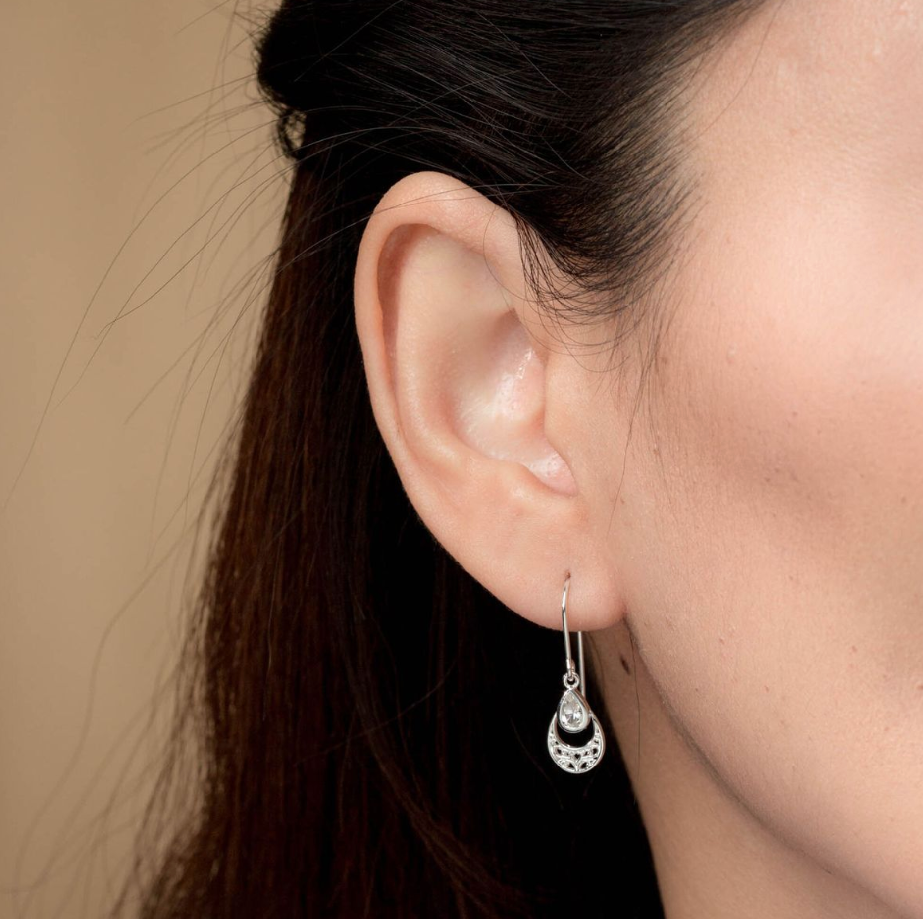 Boma Sterling Silver Ornamental Gemstone Dangle Earrings with White Topaz