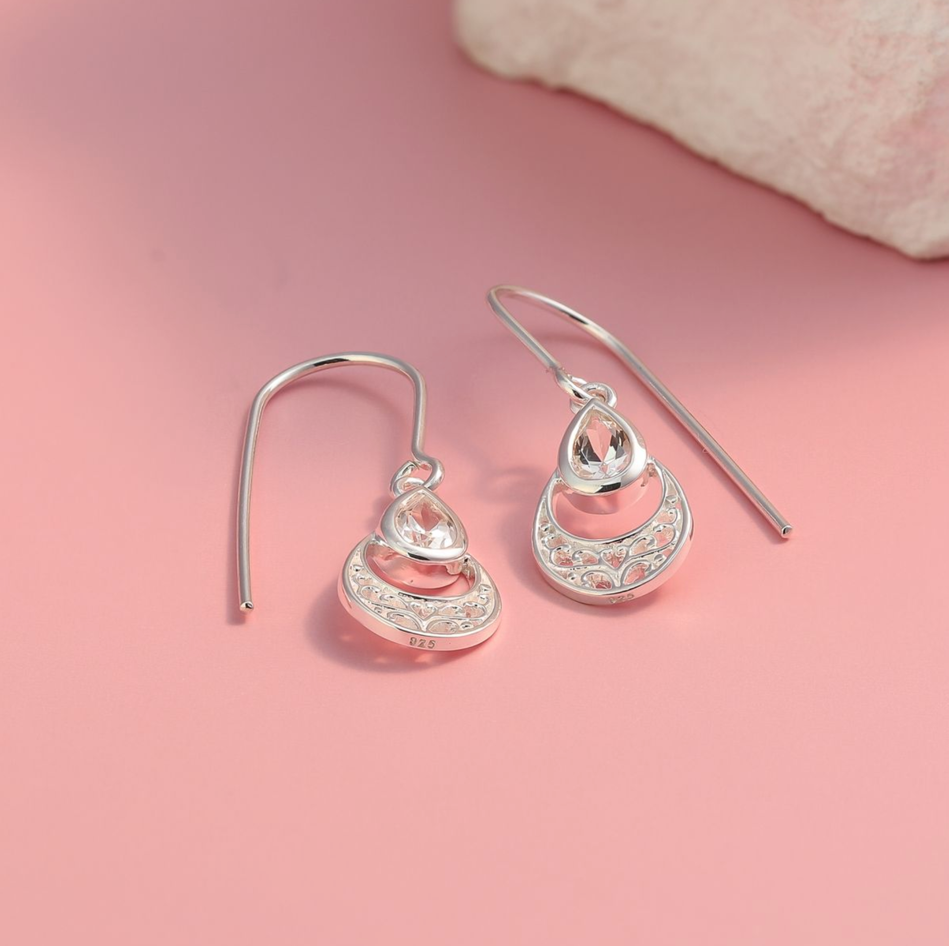 Boma Sterling Silver Ornamental Gemstone Dangle Earrings with White Topaz