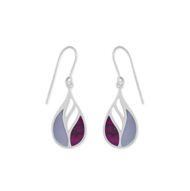 Boma Sterling Silver Lotus Dangle Earrings - Purple Mother of Pearl and Purple Turquoise