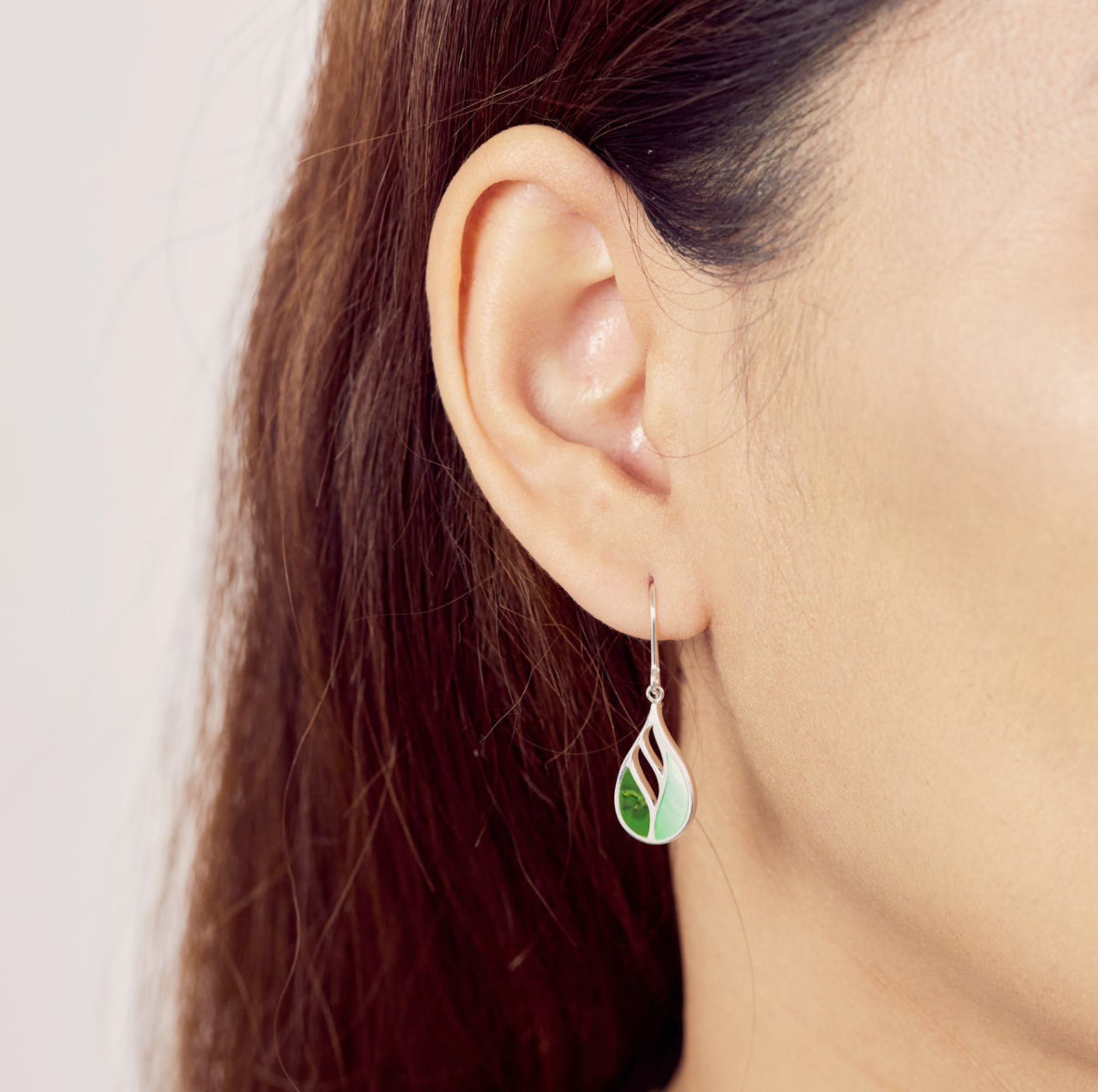 Boma Sterling Silver Lotus Dangle Earrings - Green Mother of Pearl and Green Turquoise