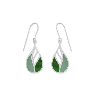 Boma Sterling Silver Lotus Dangle Earrings - Green Mother of Pearl and Green Turquoise