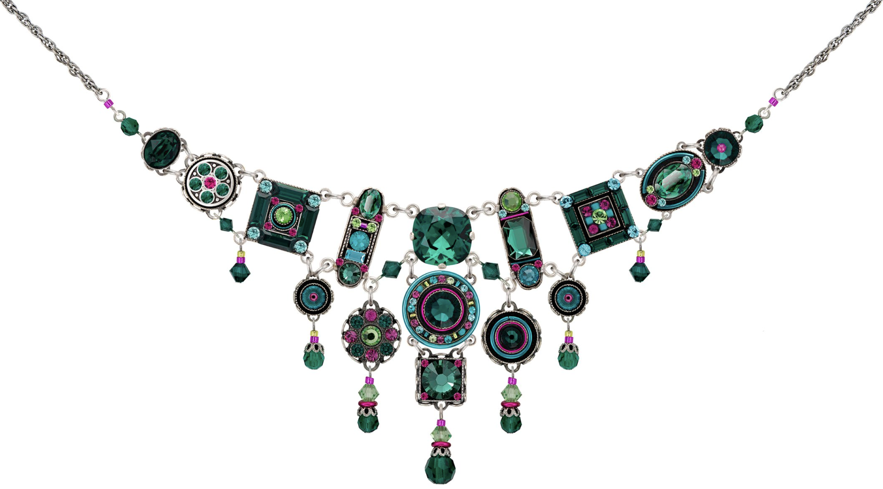 Firefly La Dolce Vita Elaborate Crystal Necklace - Emerald