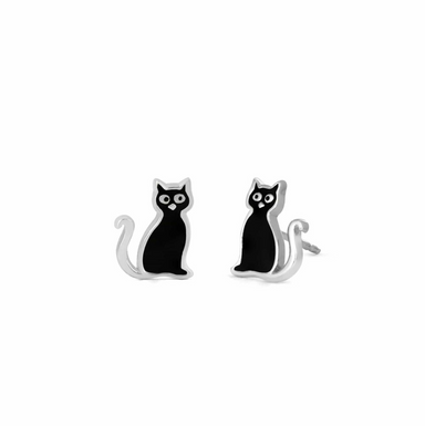 Boma Sterling Silver Post Earrings - Black Cat