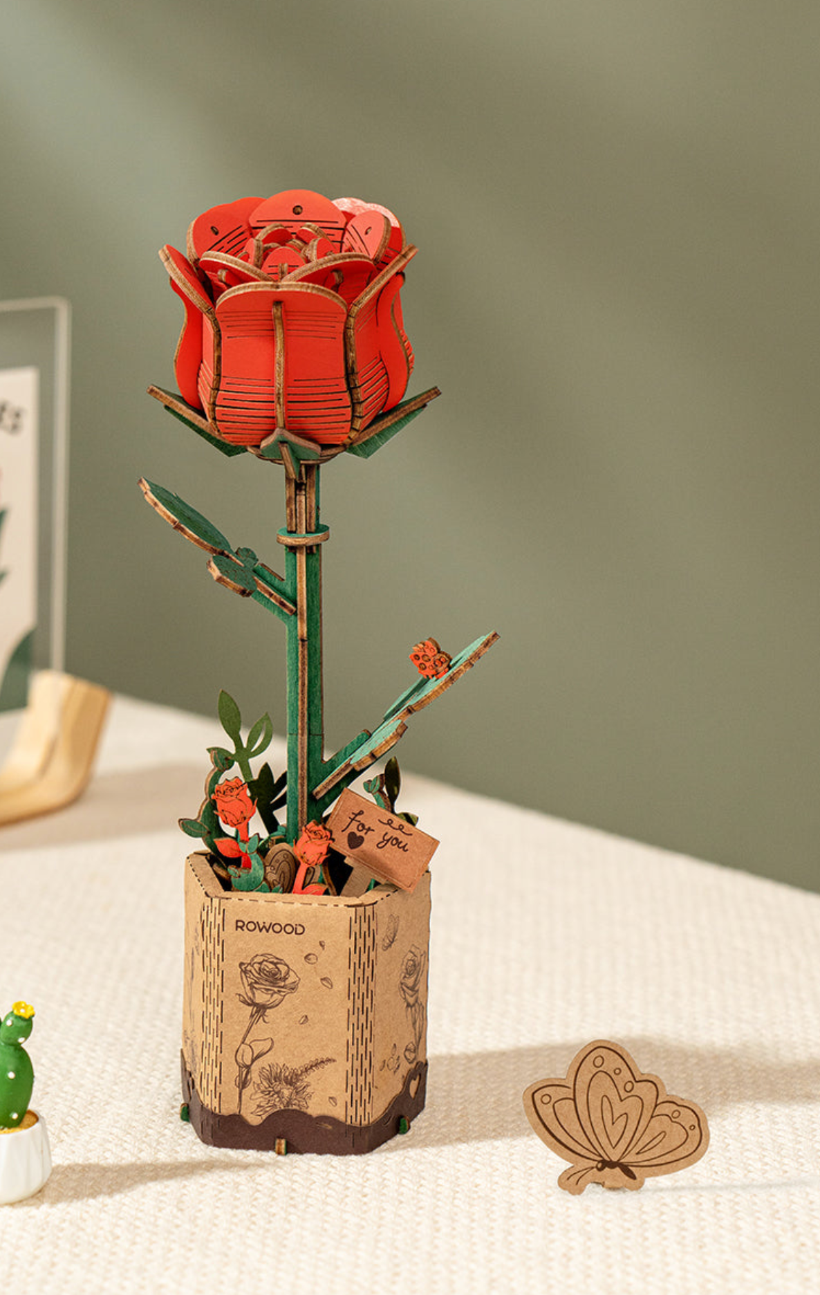 Rolife DIY Wooden Flower - Red Rose