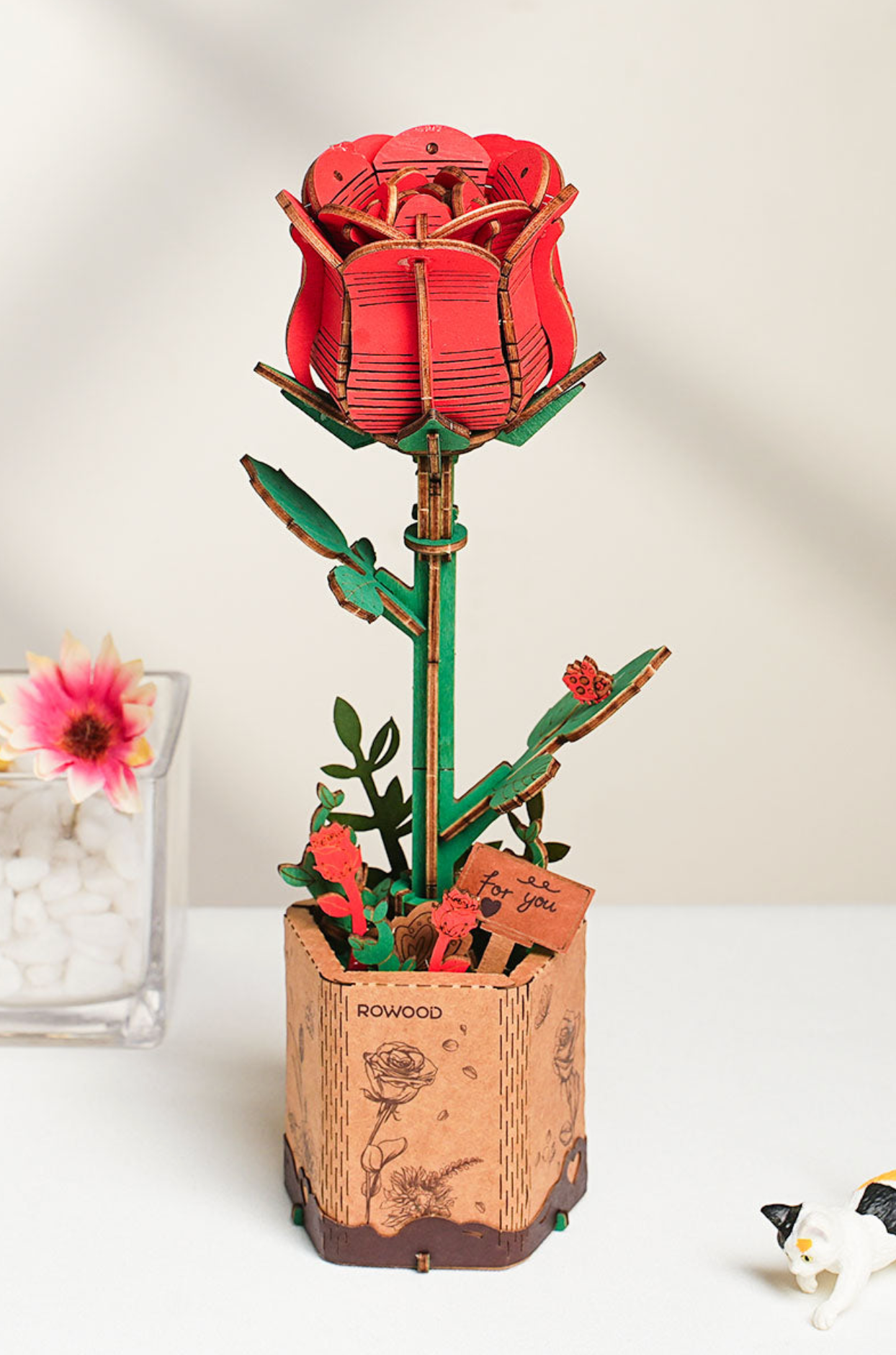 Rolife DIY Wooden Flower - Red Rose