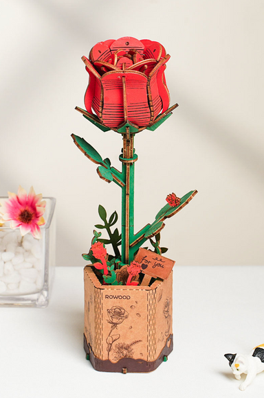 Rolife DIY Wooden Flower - Red Rose