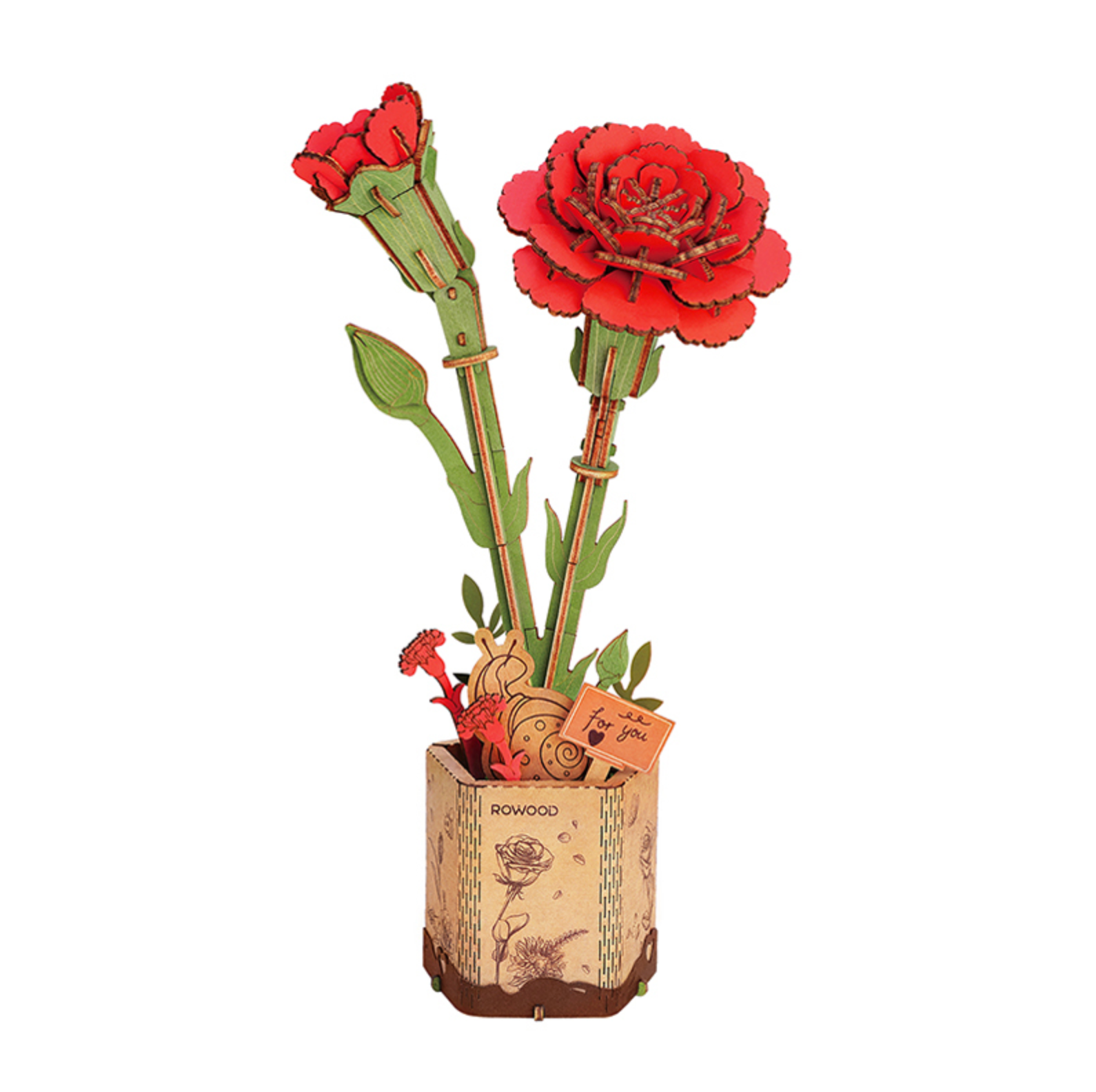 Rolife DIY Wooden Flower - Red Carnations