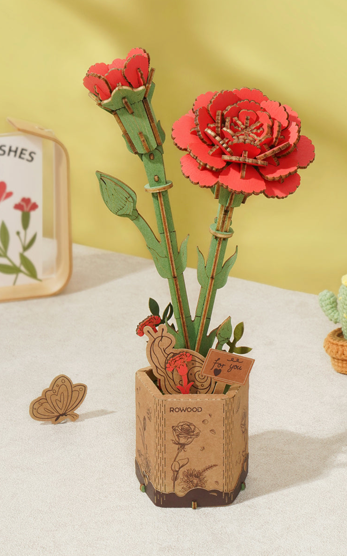 Rolife DIY Wooden Flower - Red Carnations