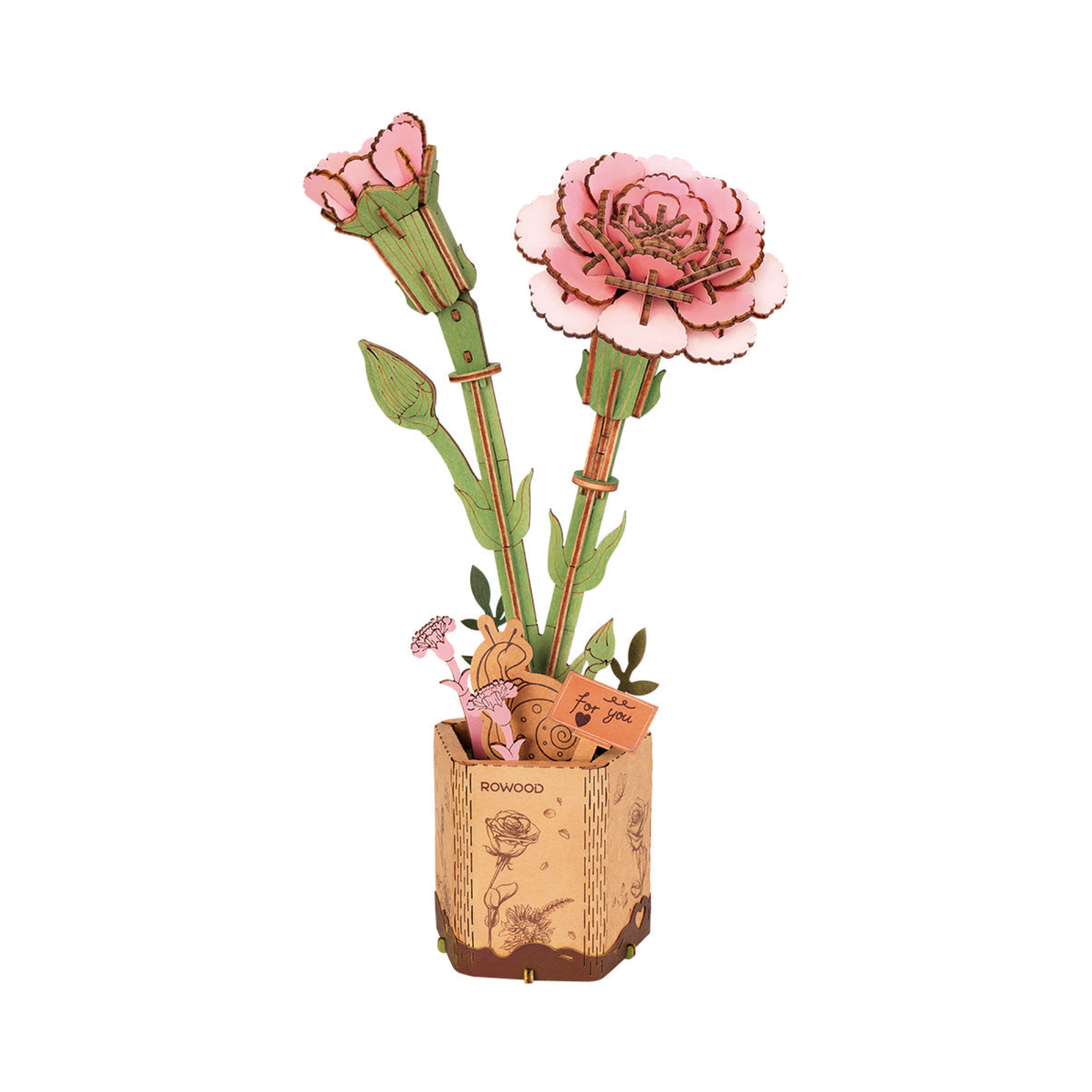 ROBOTIME DIY Wooden Flower - Pink Carnation