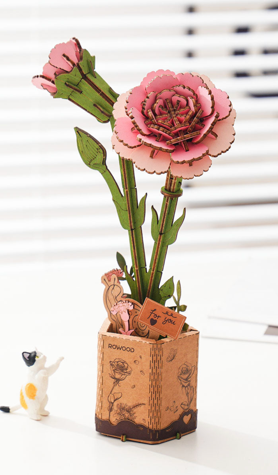 ROBOTIME DIY Wooden Flower - Pink Carnation