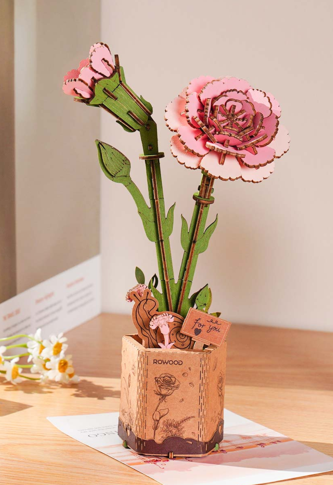 ROBOTIME DIY Wooden Flower - Pink Carnation