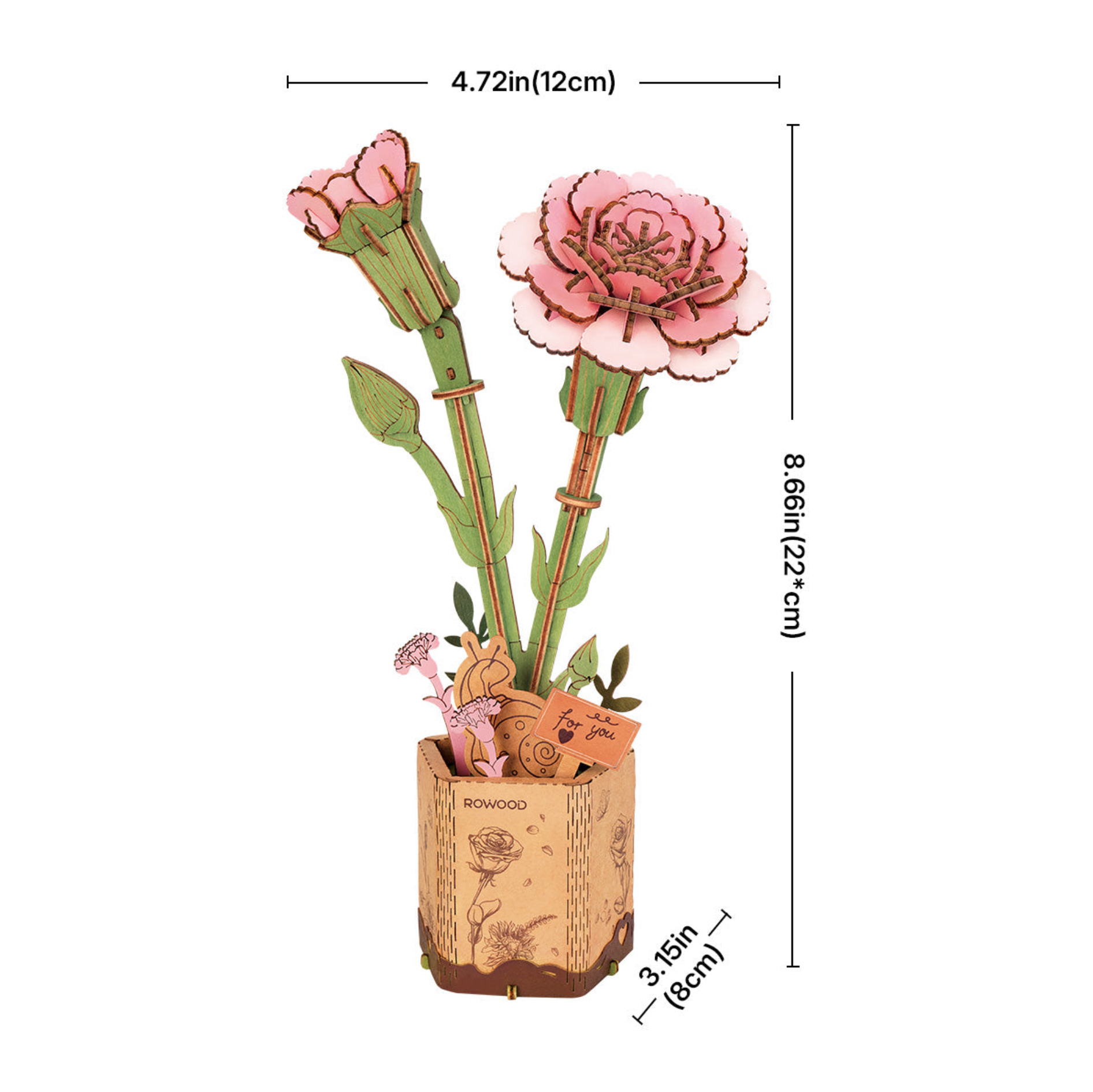 ROBOTIME DIY Wooden Flower - Pink Carnation