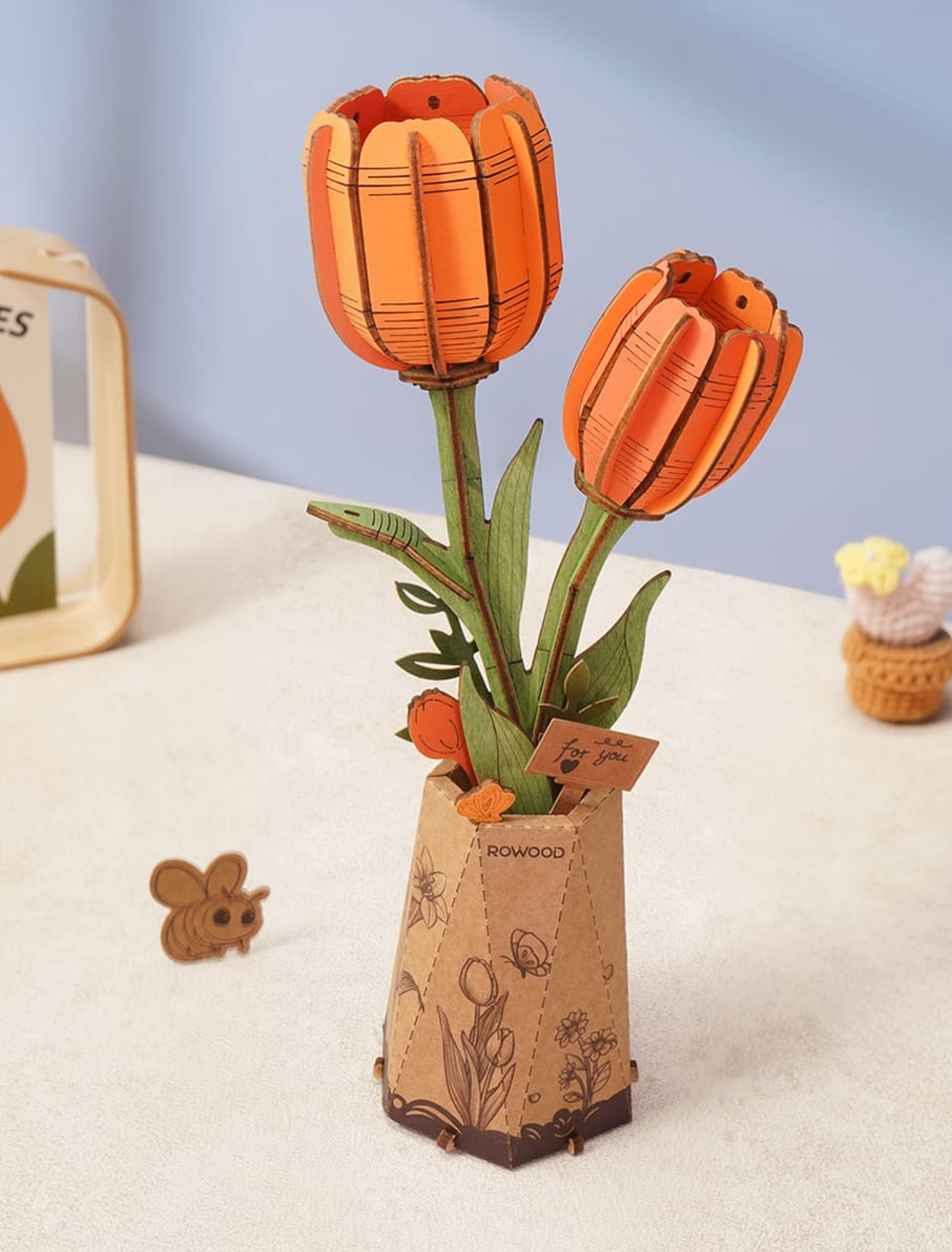 ROBOTIME DIY Wooden Flower - Orange Tulip