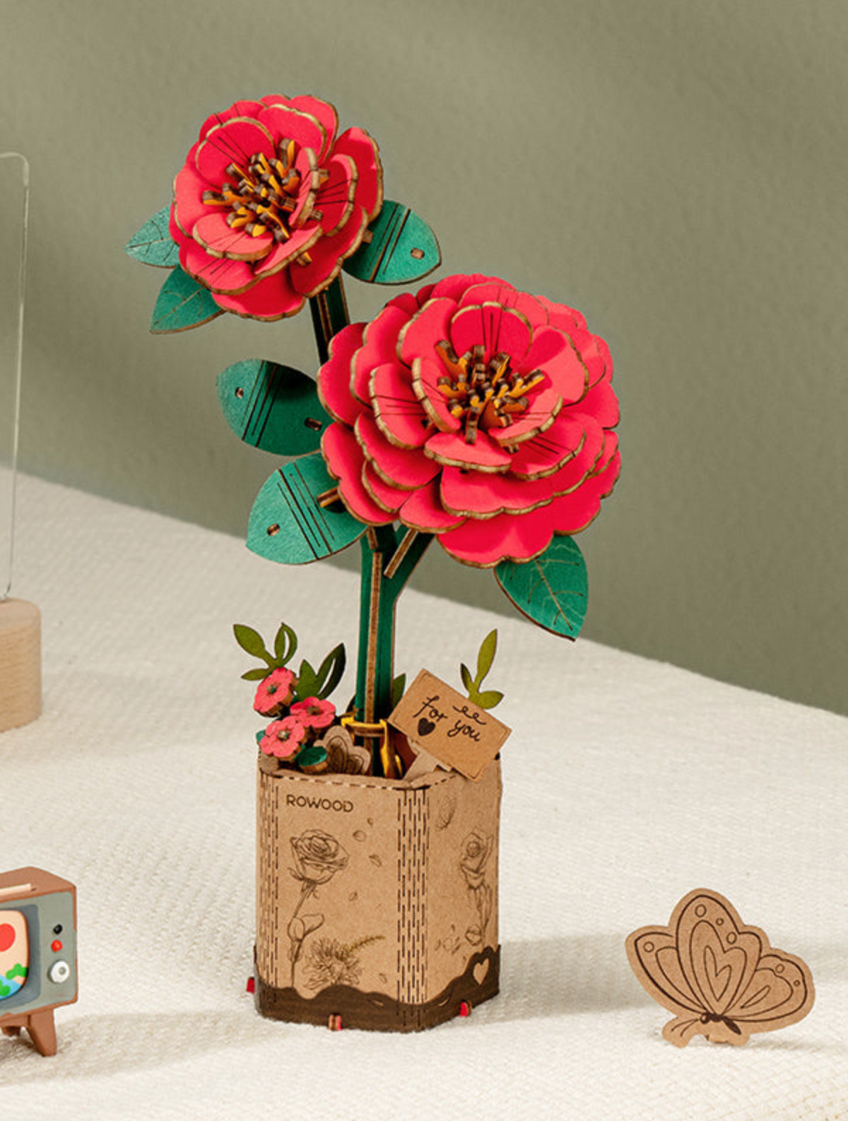 ROBOTIME DIY Wooden Flower - Red Camelia