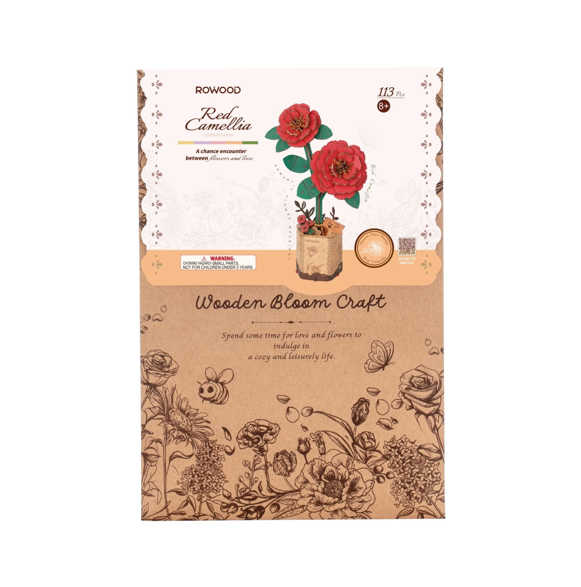 ROBOTIME DIY Wooden Flower - Red Camelia