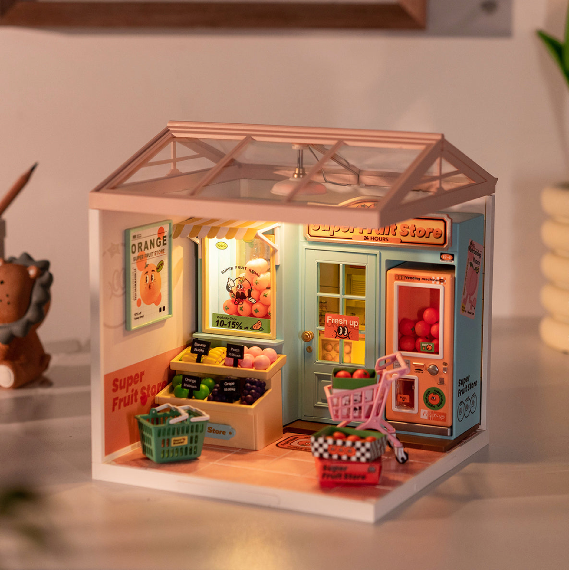 ROBOTIME Super Creator Super Fruit Store DIY Miniature House Kit - Super Creator