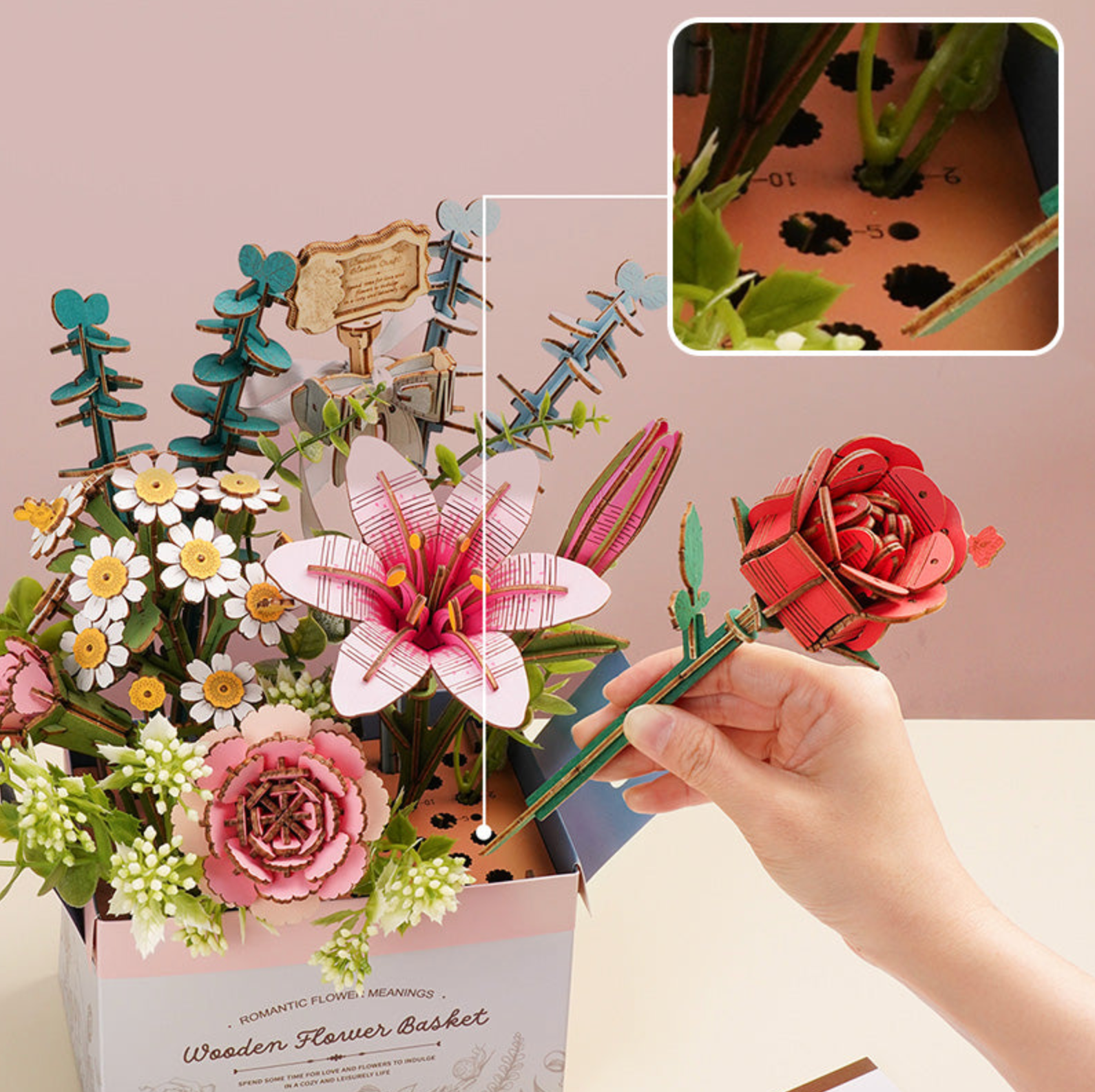 ROBOTIME Wooden Flower Basket DIY 3D Puzzle