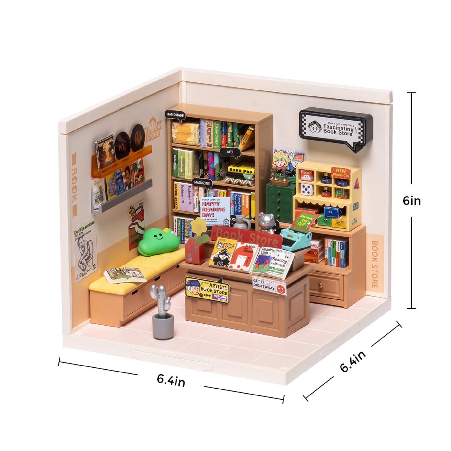 ROBOTIME Super Creator Fascinating Book Store DIY Miniature House Kit - Super Creator