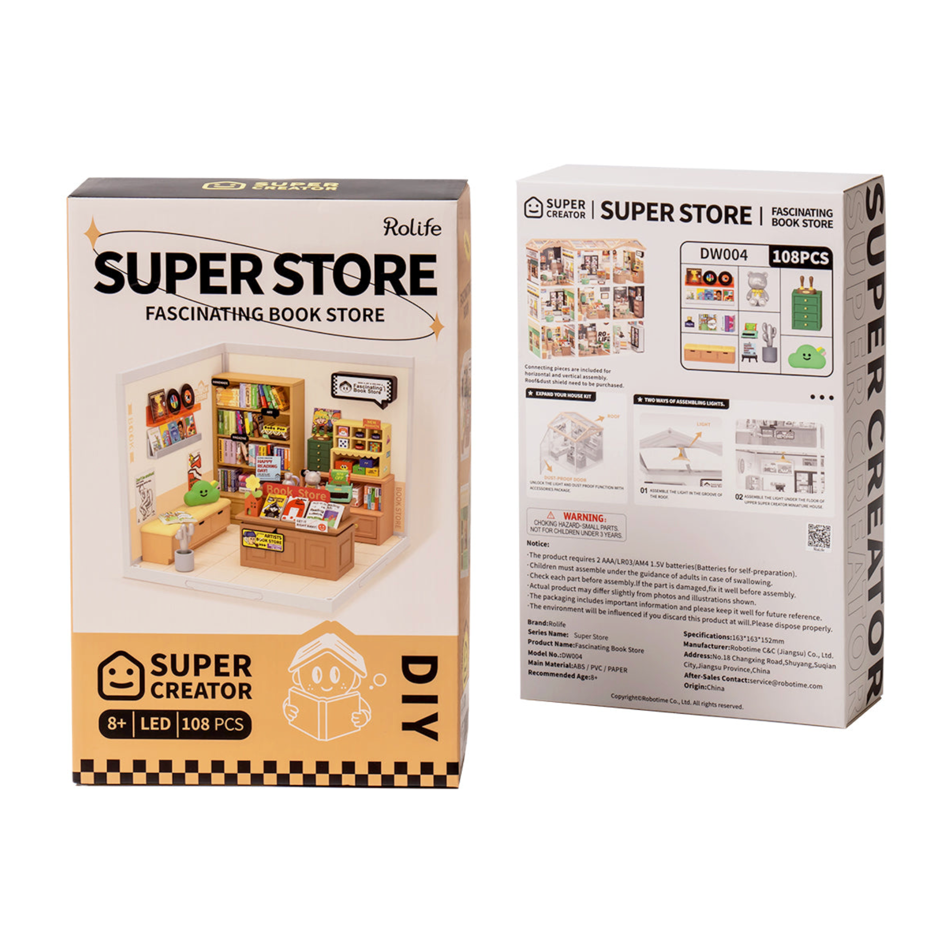 ROBOTIME Super Creator Fascinating Book Store DIY Miniature House Kit - Super Creator