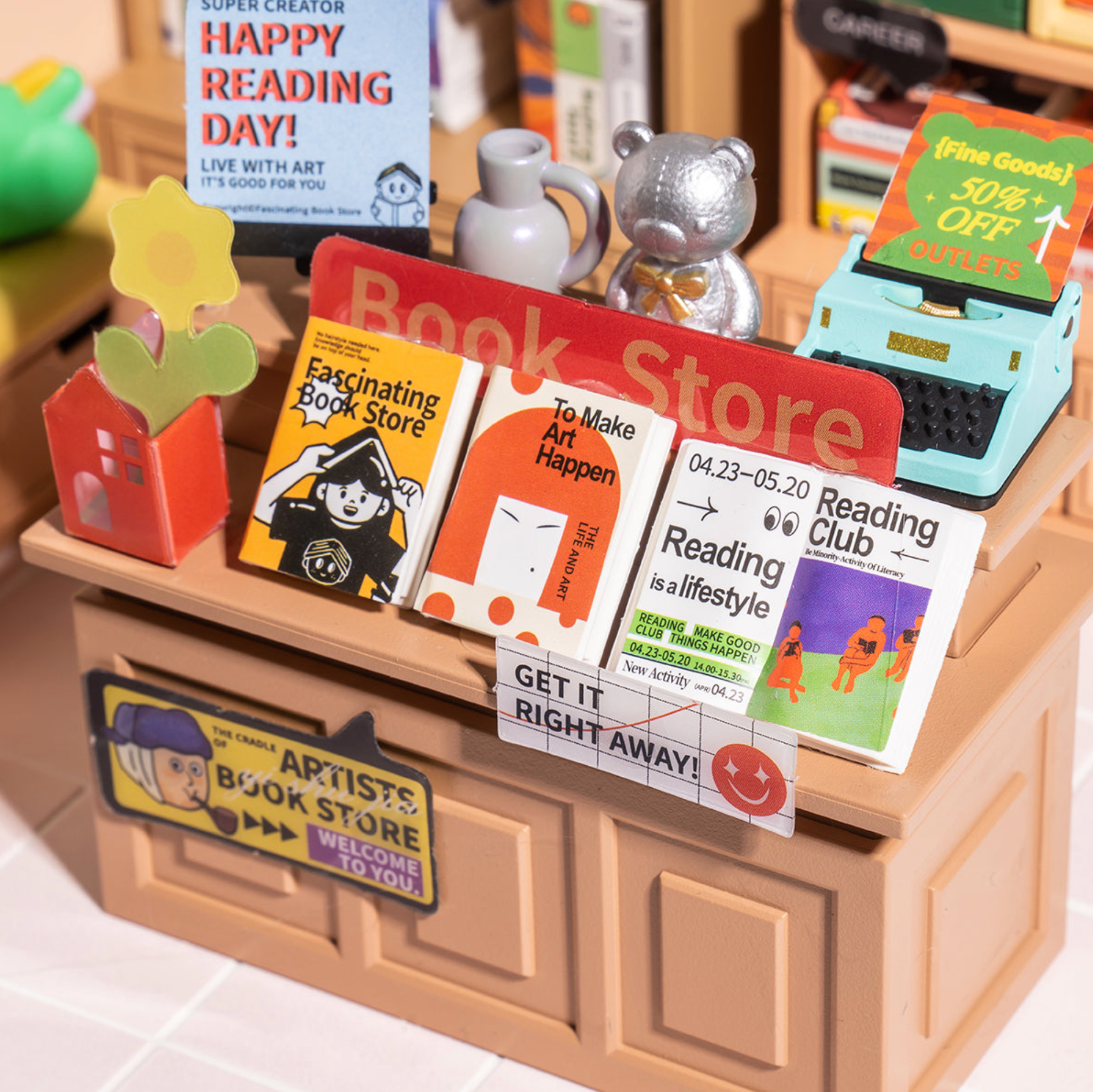 ROBOTIME Super Creator Fascinating Book Store DIY Miniature House Kit - Super Creator