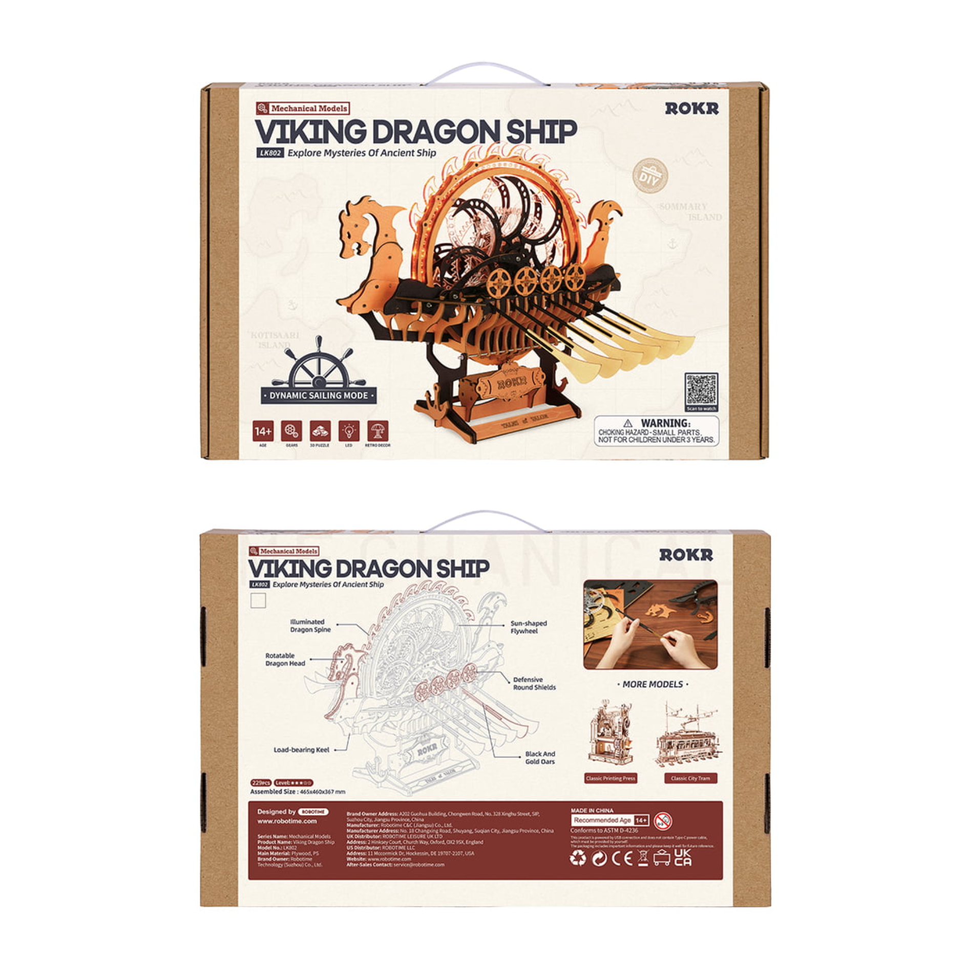 ROBOTIME Viking Dragon Ship Mechanical 3D Wooden Puzzle