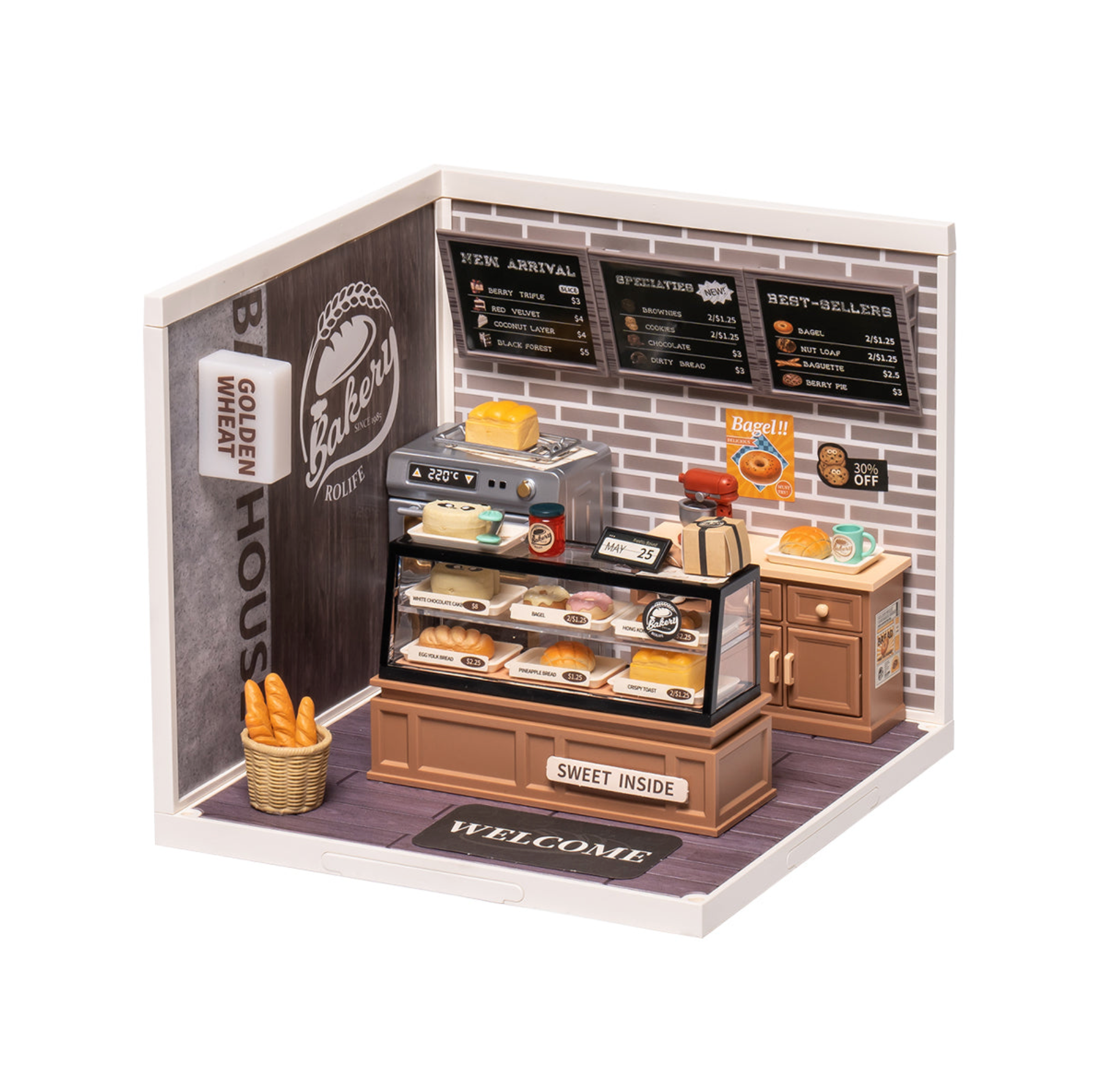 ROBOTIME Super Creator Golden Wheat Bakery DIY Miniature House Kit - Super Creator