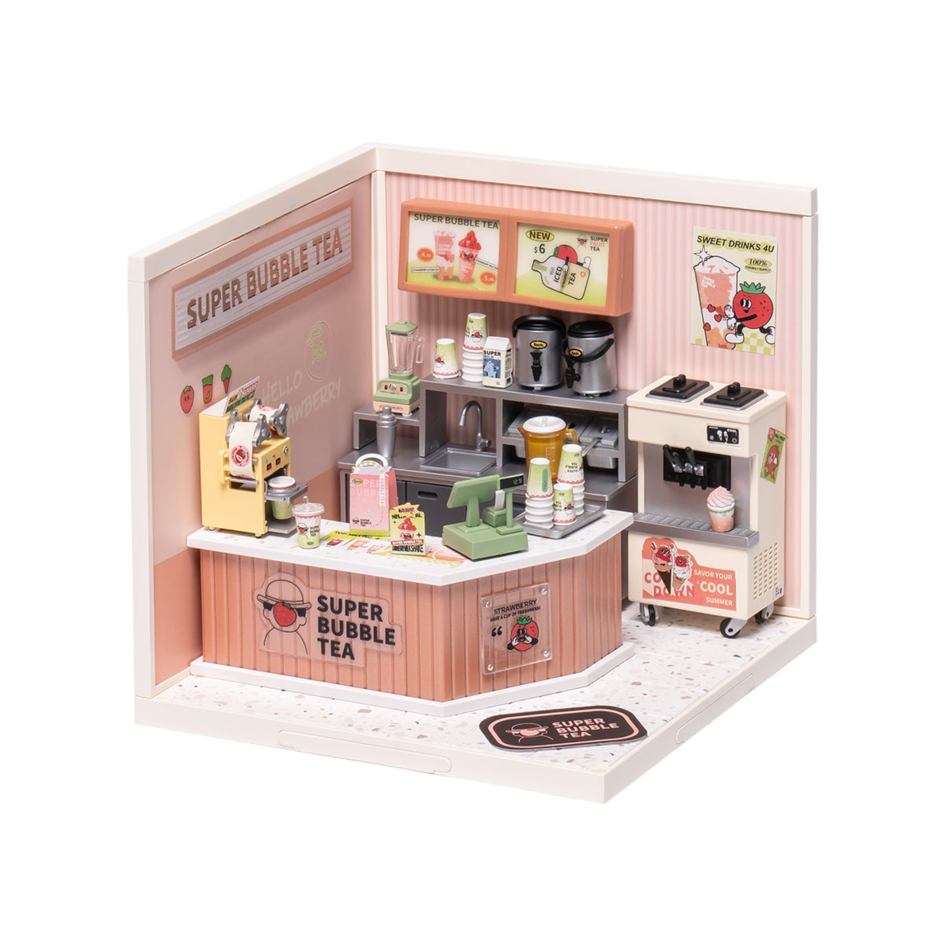 ROBOTIME Super Creator Double Joy Bubble Tea DIY Miniature House Kit - Super Creator